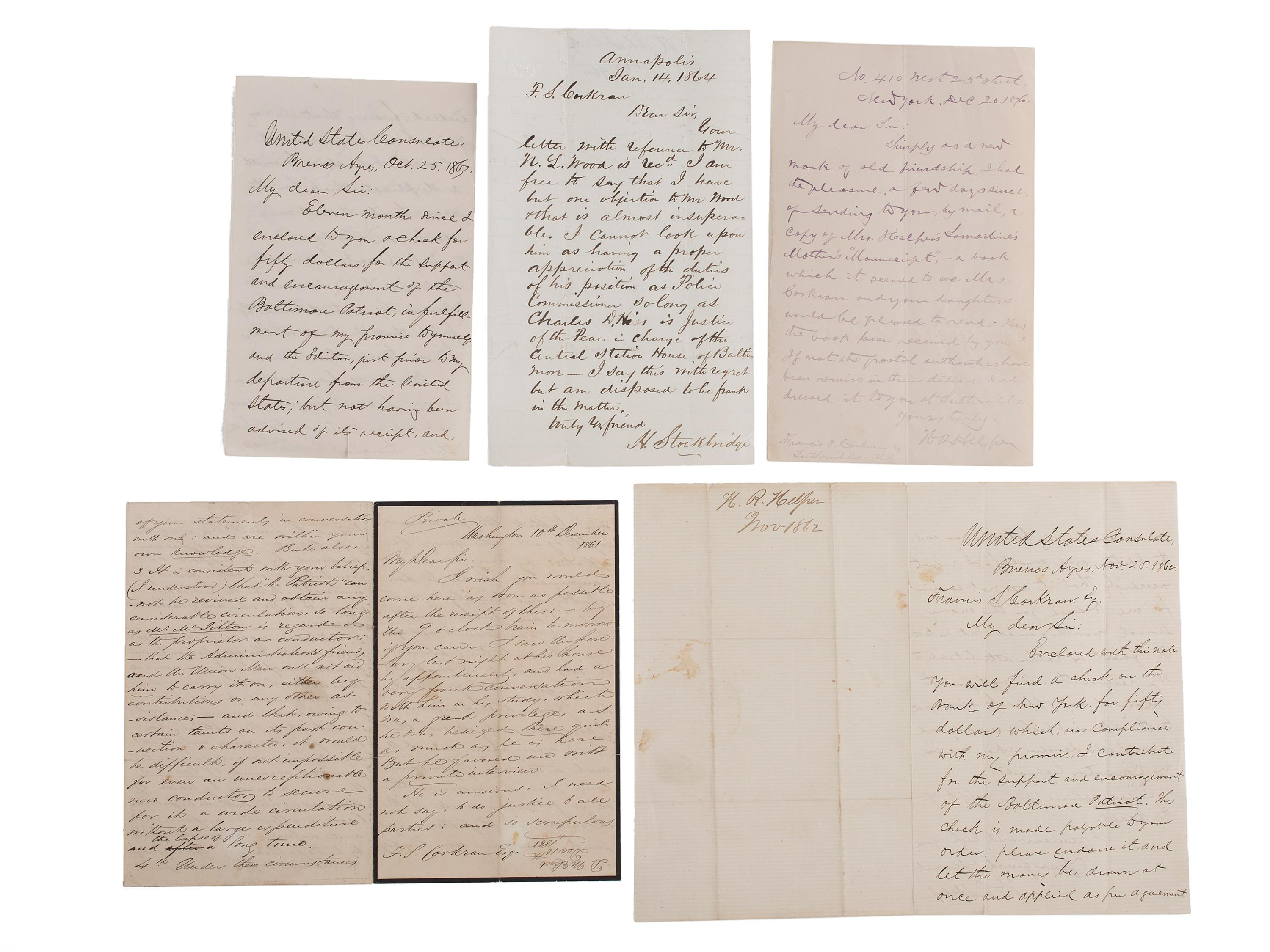 [SLAVERY & ABOLITION] -- [COCKRAN, Francis S. (1814-1886)]. Archive of letters to Maryland abolitionist and Underground Railroad supporter, comprising: