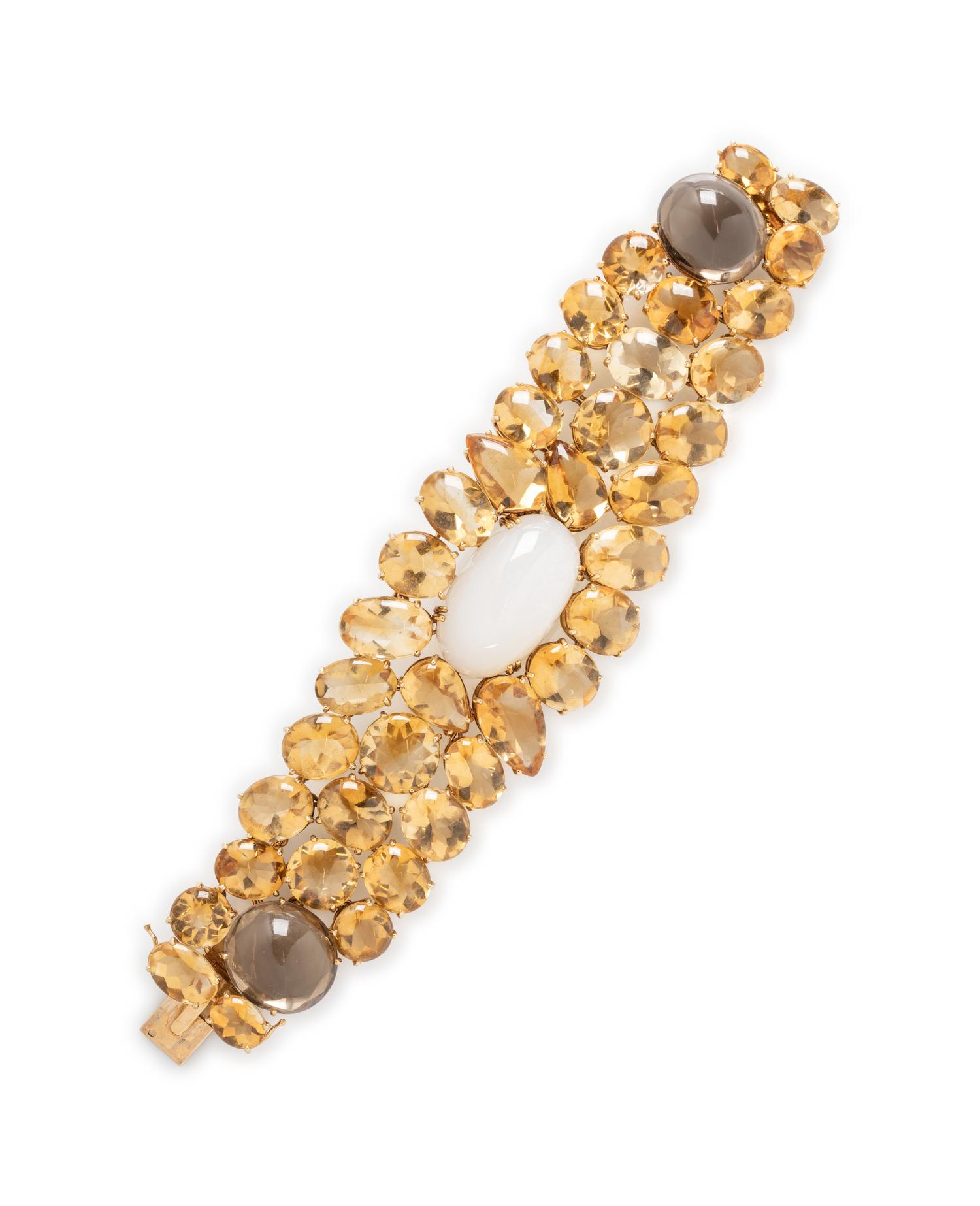FRENCH, MOONSTONE, SMOKY QUARTZ, AND CITRINE BRACELET