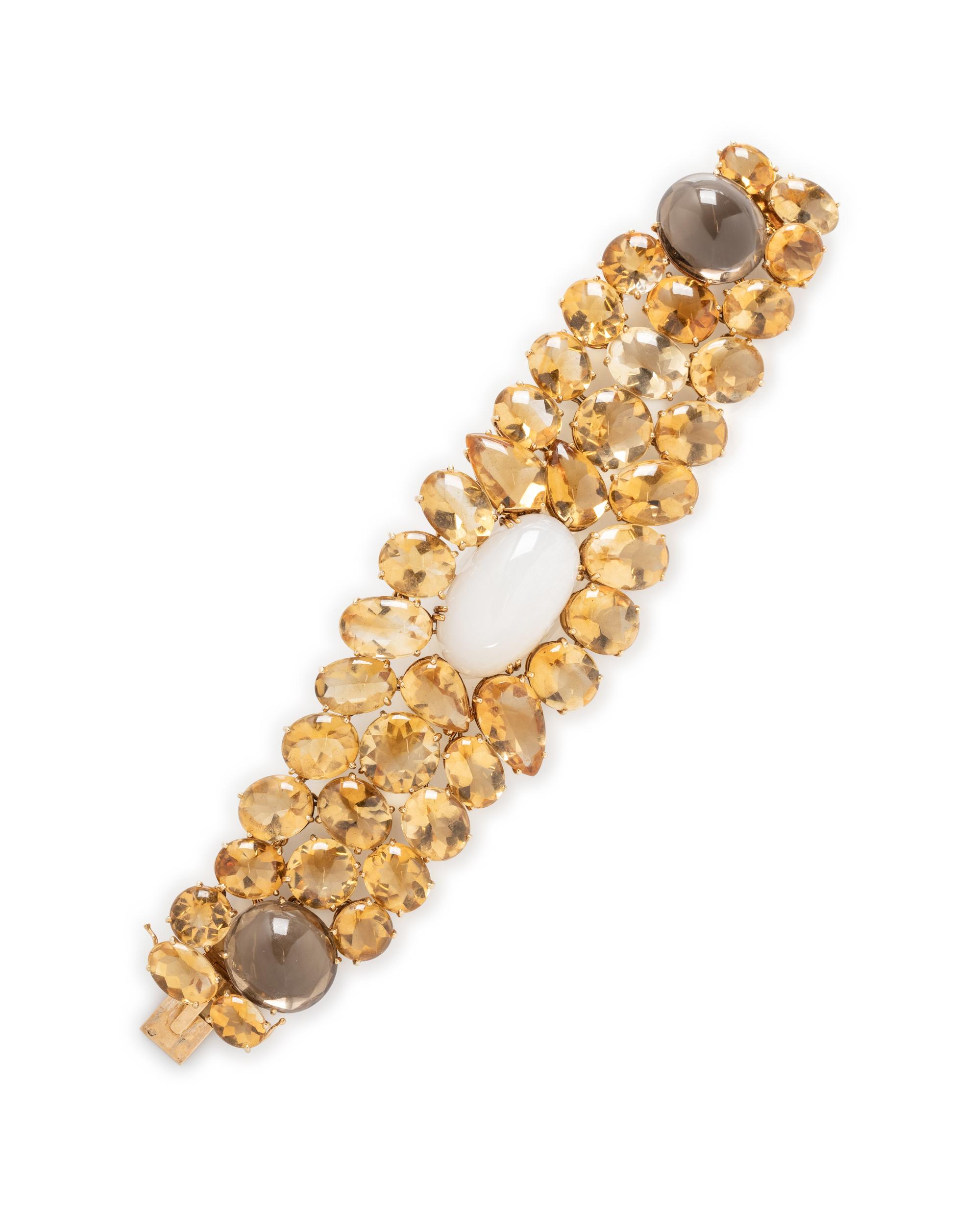 FRENCH, MOONSTONE, SMOKY QUARTZ, AND CITRINE BRACELET