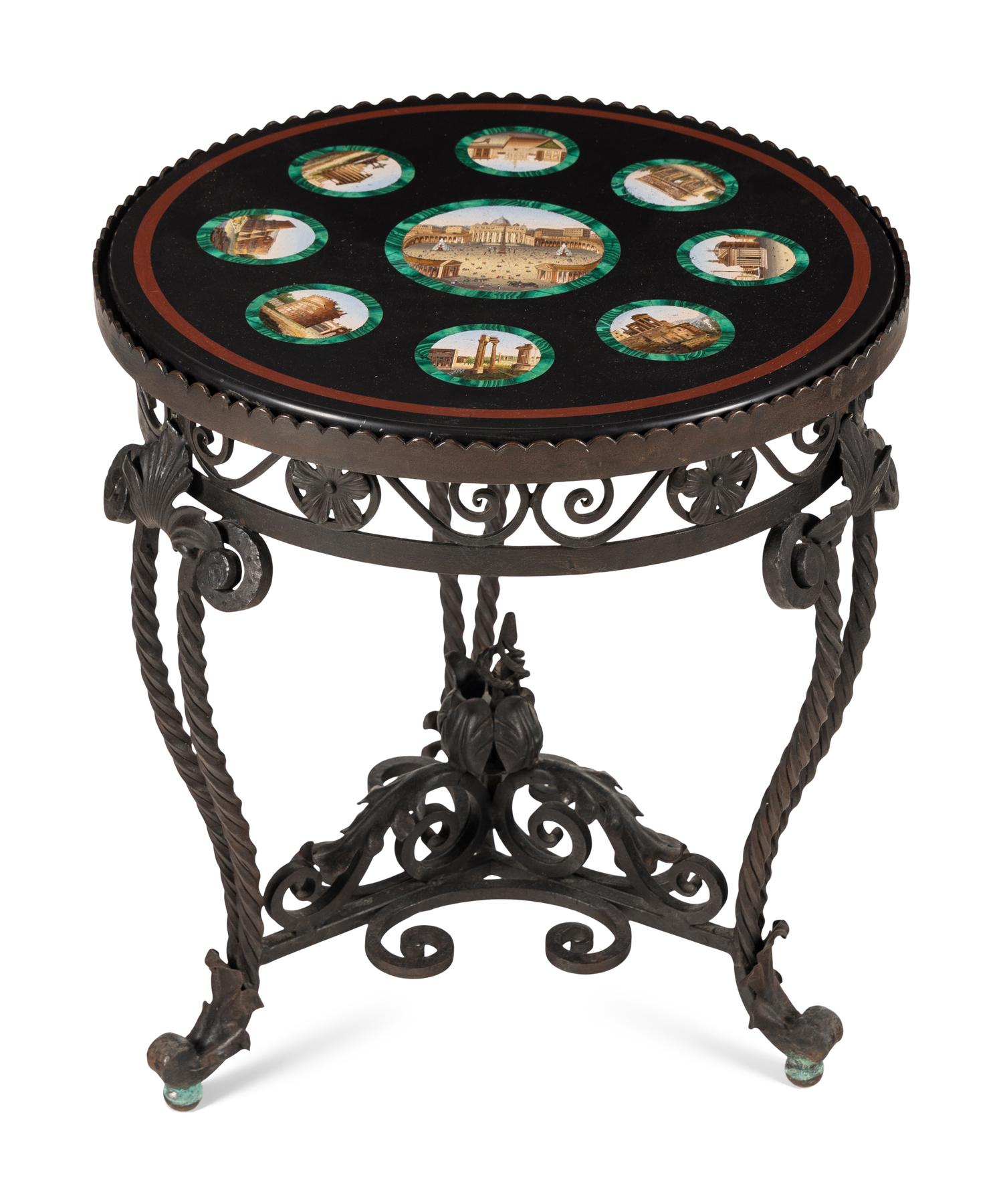 An Italian Micromosaic Inset Wrought Iron Low Table