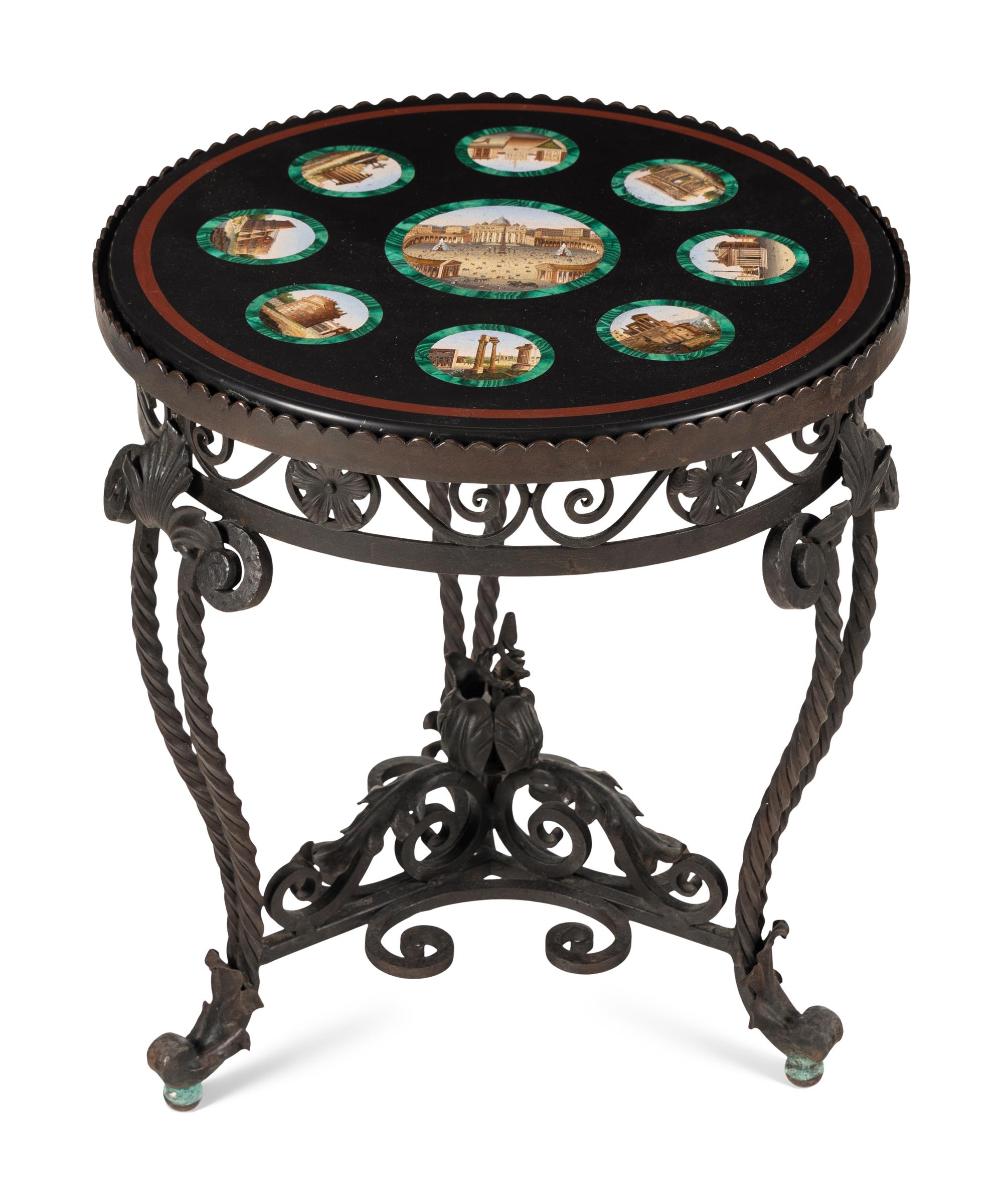 An Italian Micromosaic Inset Wrought Iron Low Table