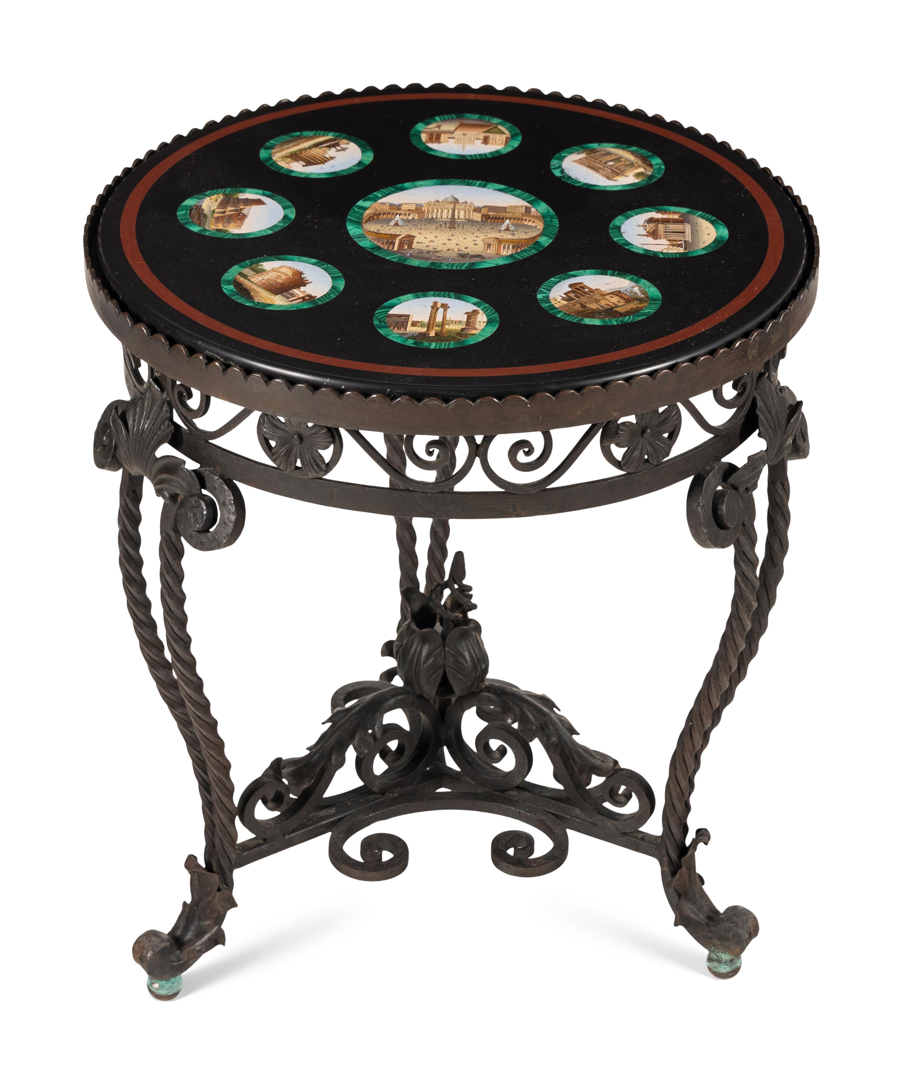 An Italian Micromosaic Inset Wrought Iron Low Table