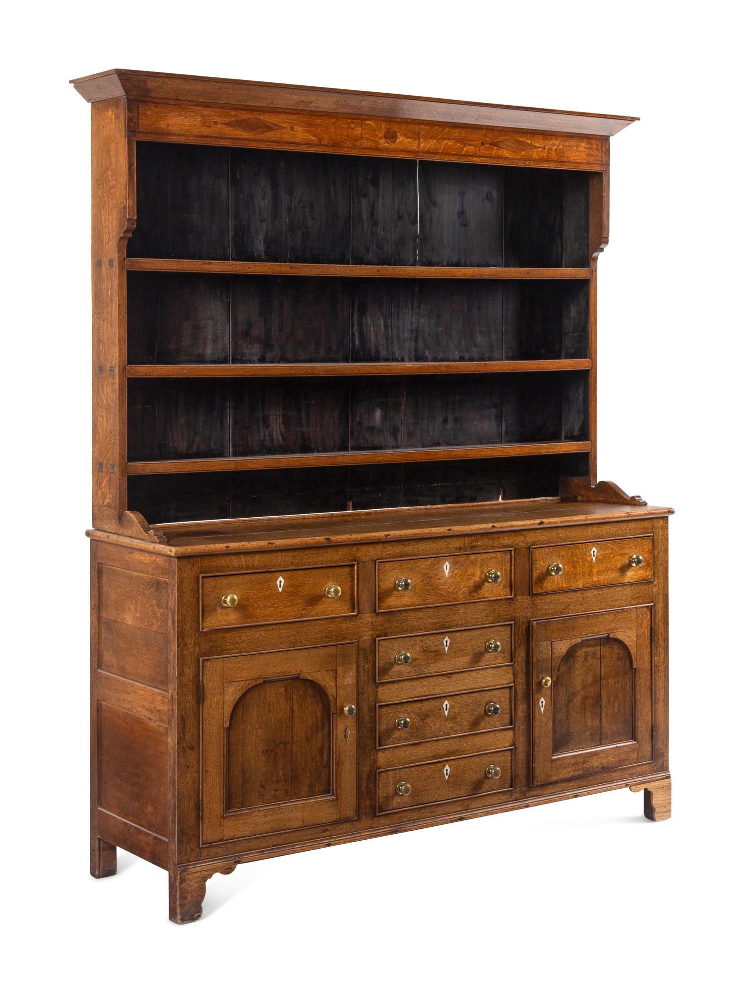 A George III Oak and Mahogany-Inlaid Cupboard