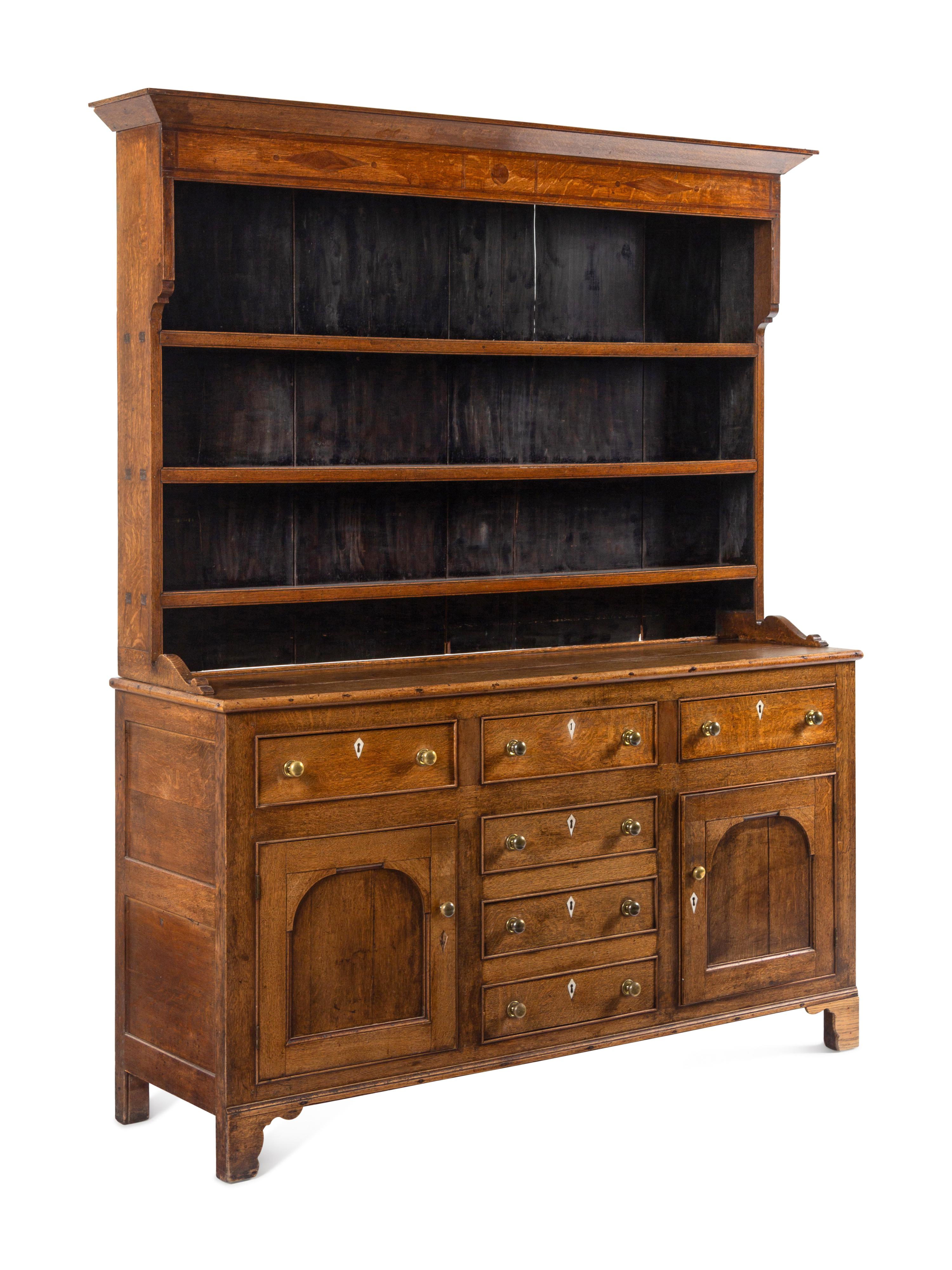 A George III Oak and Mahogany-Inlaid Cupboard