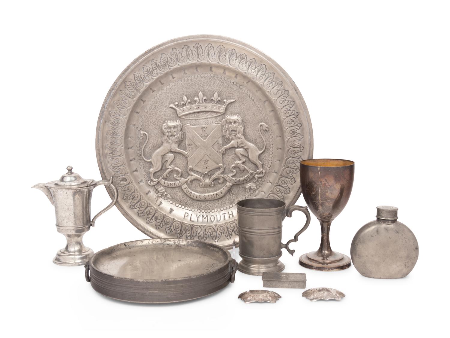 Nine English Pewter Table Articles