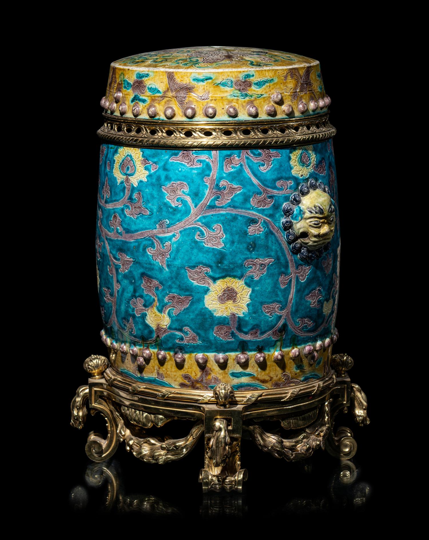 A Chinese Fahua Porcelain Garden Stool