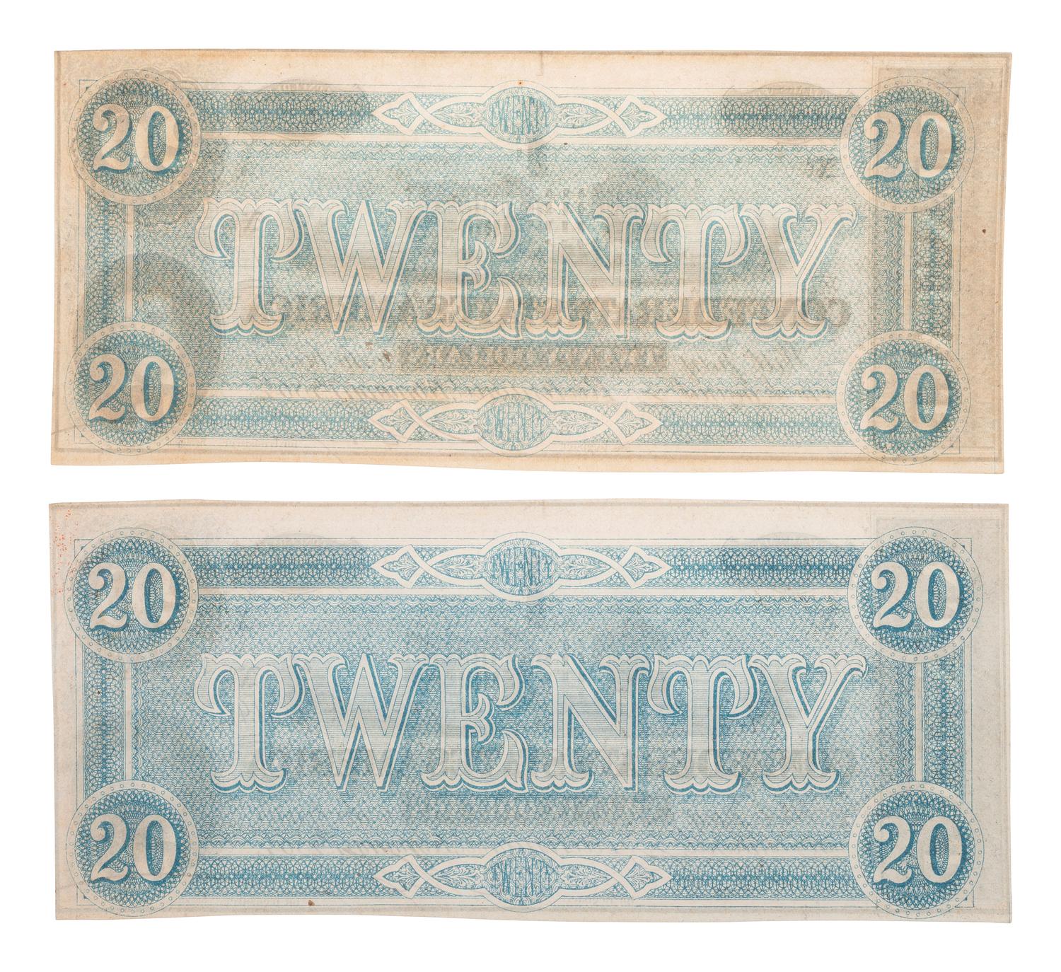 [CIVIL WAR] -- [CURRENCY]. A group of 21 Confederate notes, comprising: