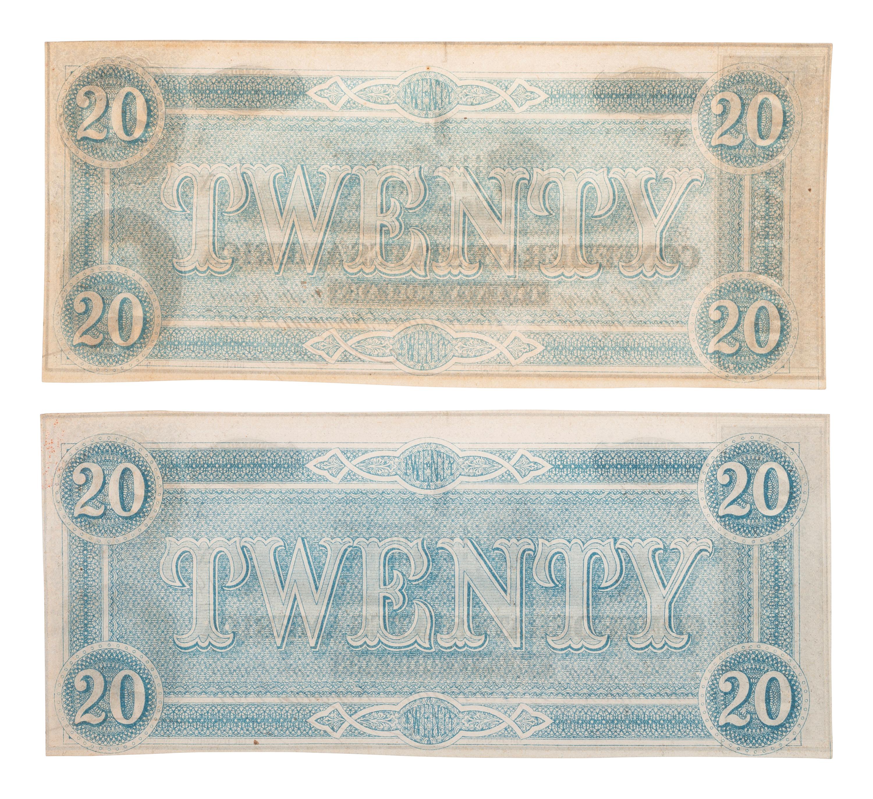 [CIVIL WAR] -- [CURRENCY]. A group of 21 Confederate notes, comprising: