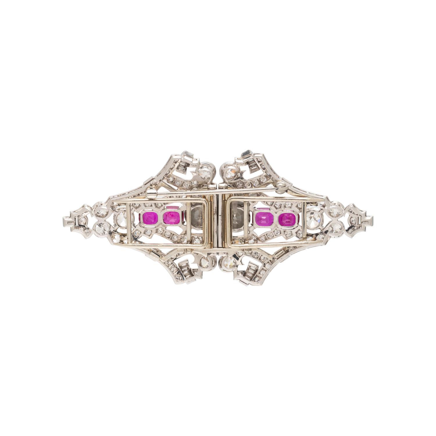 ART DECO, DIAMOND AND RUBY CONVERTIBLE DRESS CLIPS