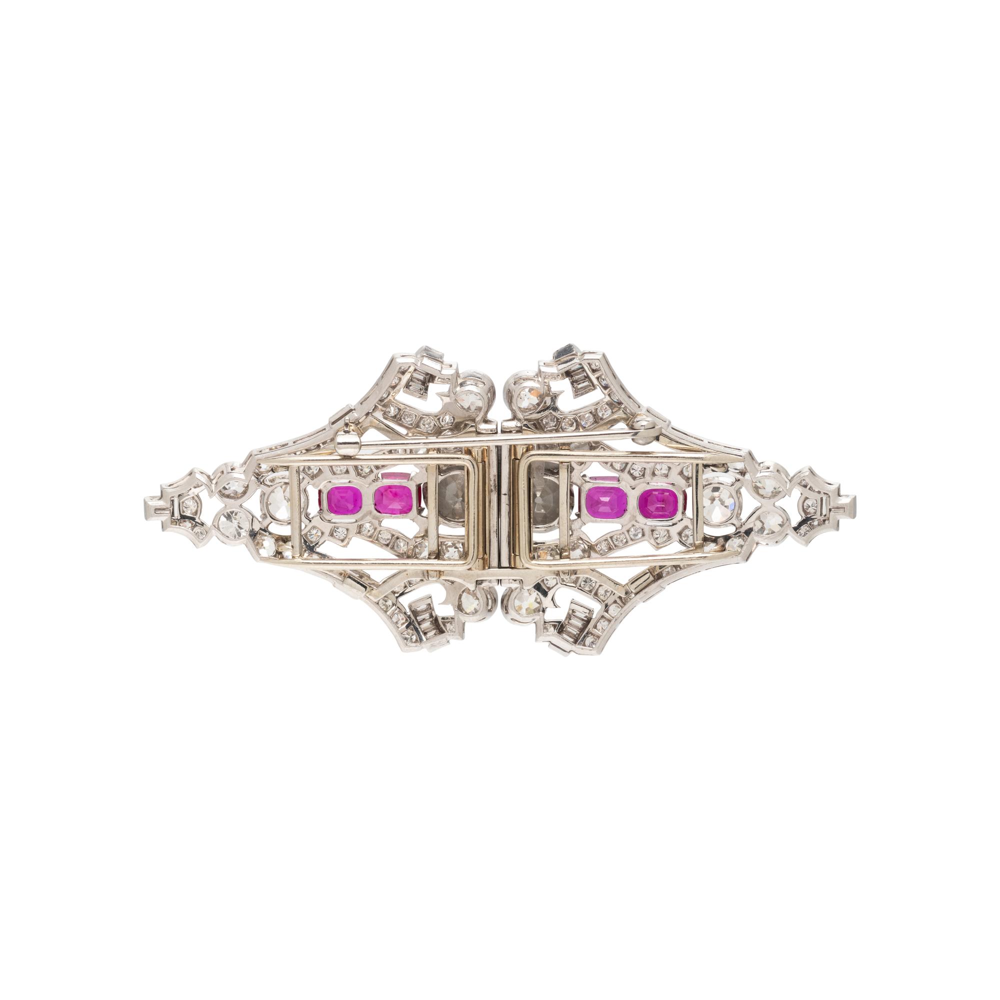 ART DECO, DIAMOND AND RUBY CONVERTIBLE DRESS CLIPS