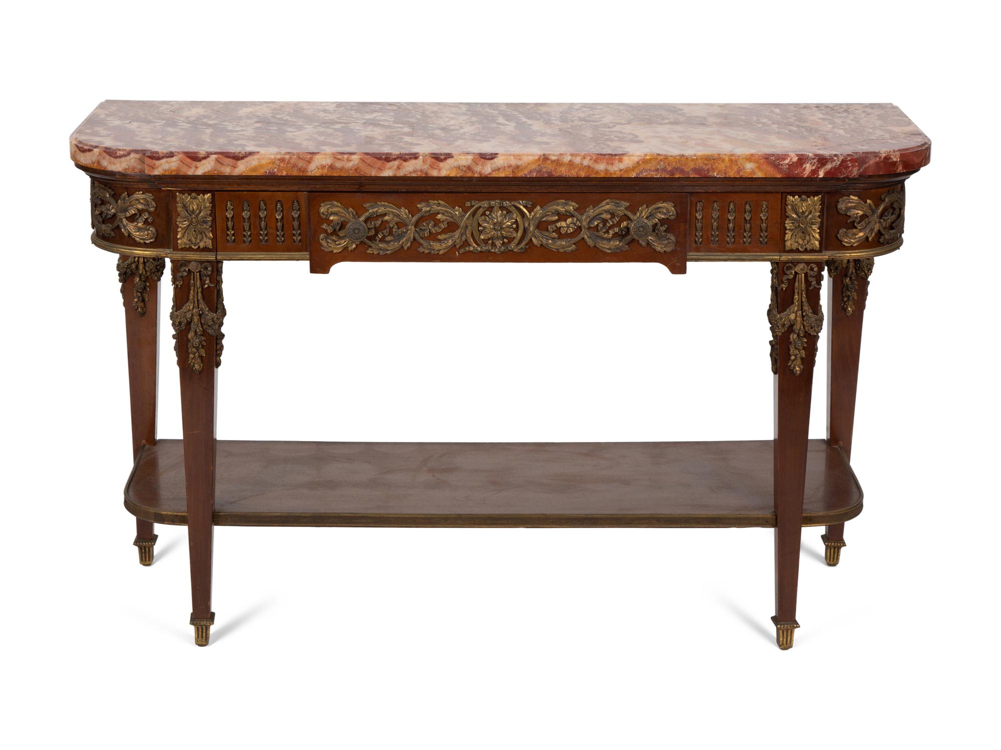 A Louis XVI Style Marble Top and Gilt Bronze Mounted Console Table — EARLY 20TH CENTURY