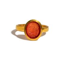 A Roman Carnelian Ring Stone with the Portrait Head of a Young Hercules — Set in a gold ring