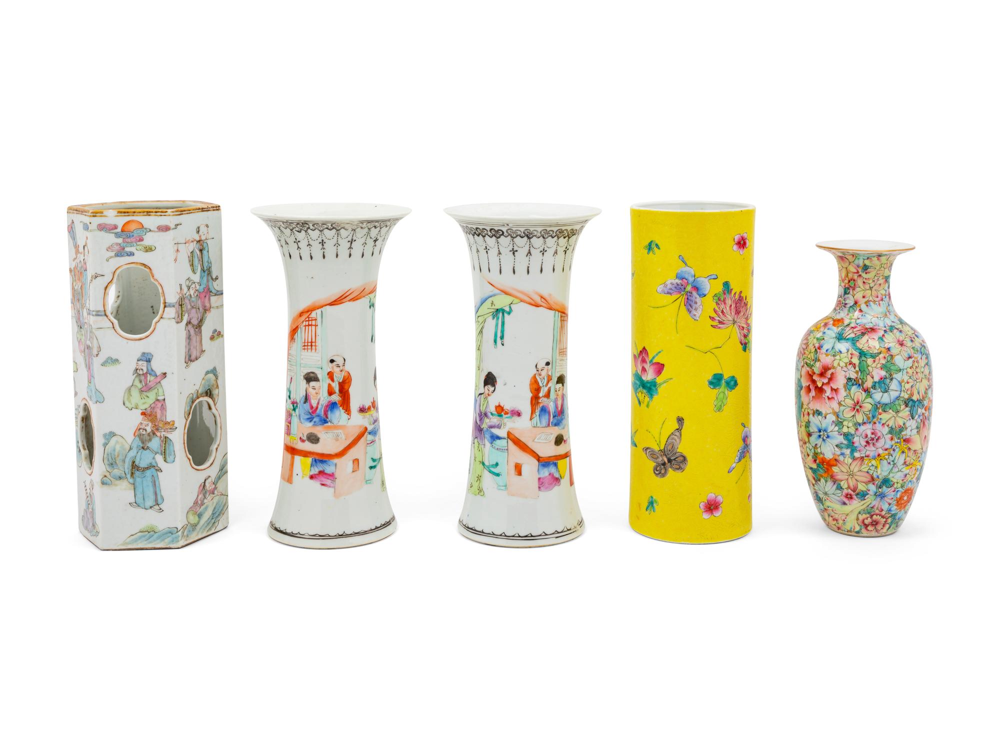 Five Chinese Famille Rose Porcelain Articles