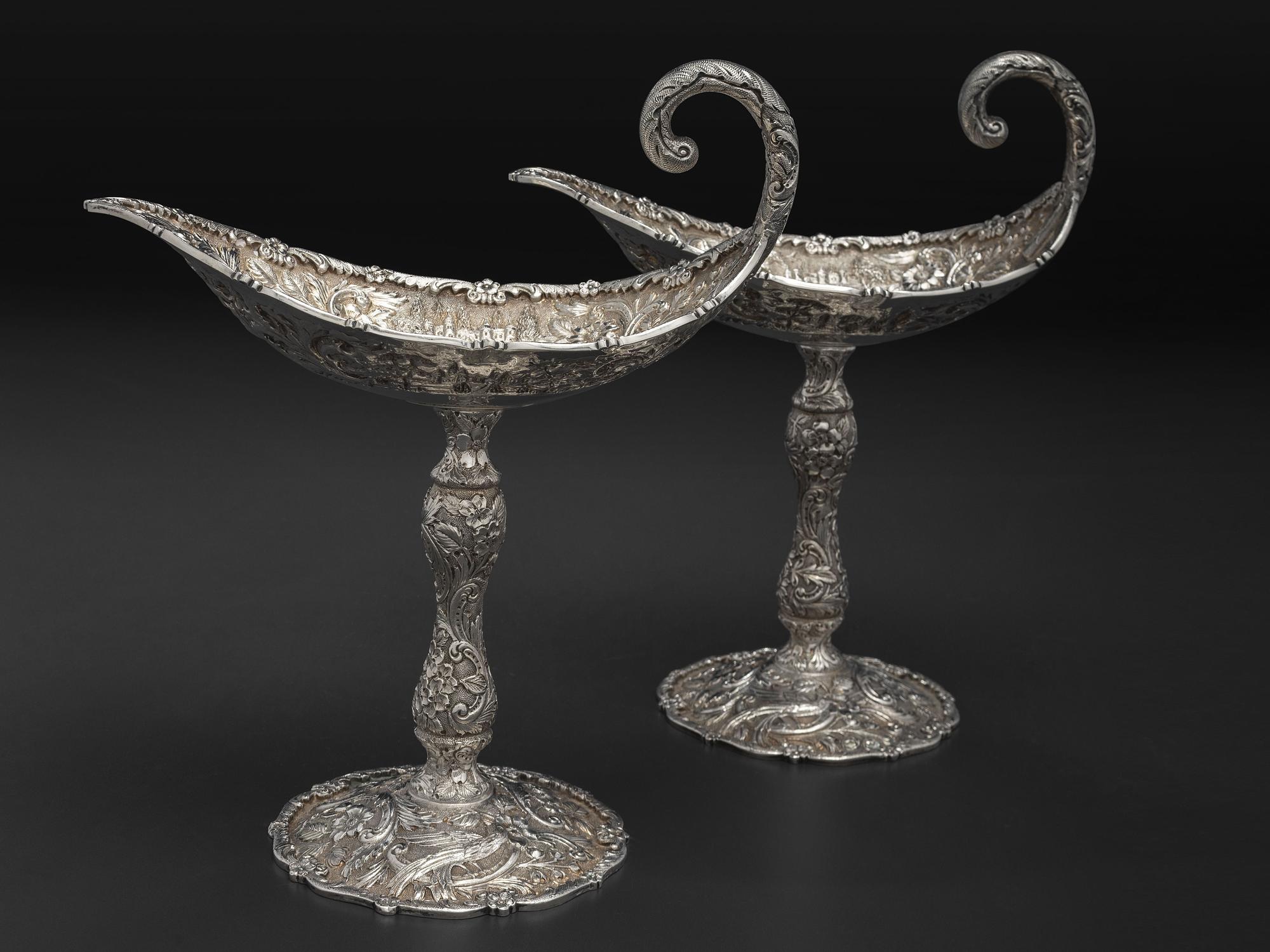 A Pair of American Repousse Silver Tazze