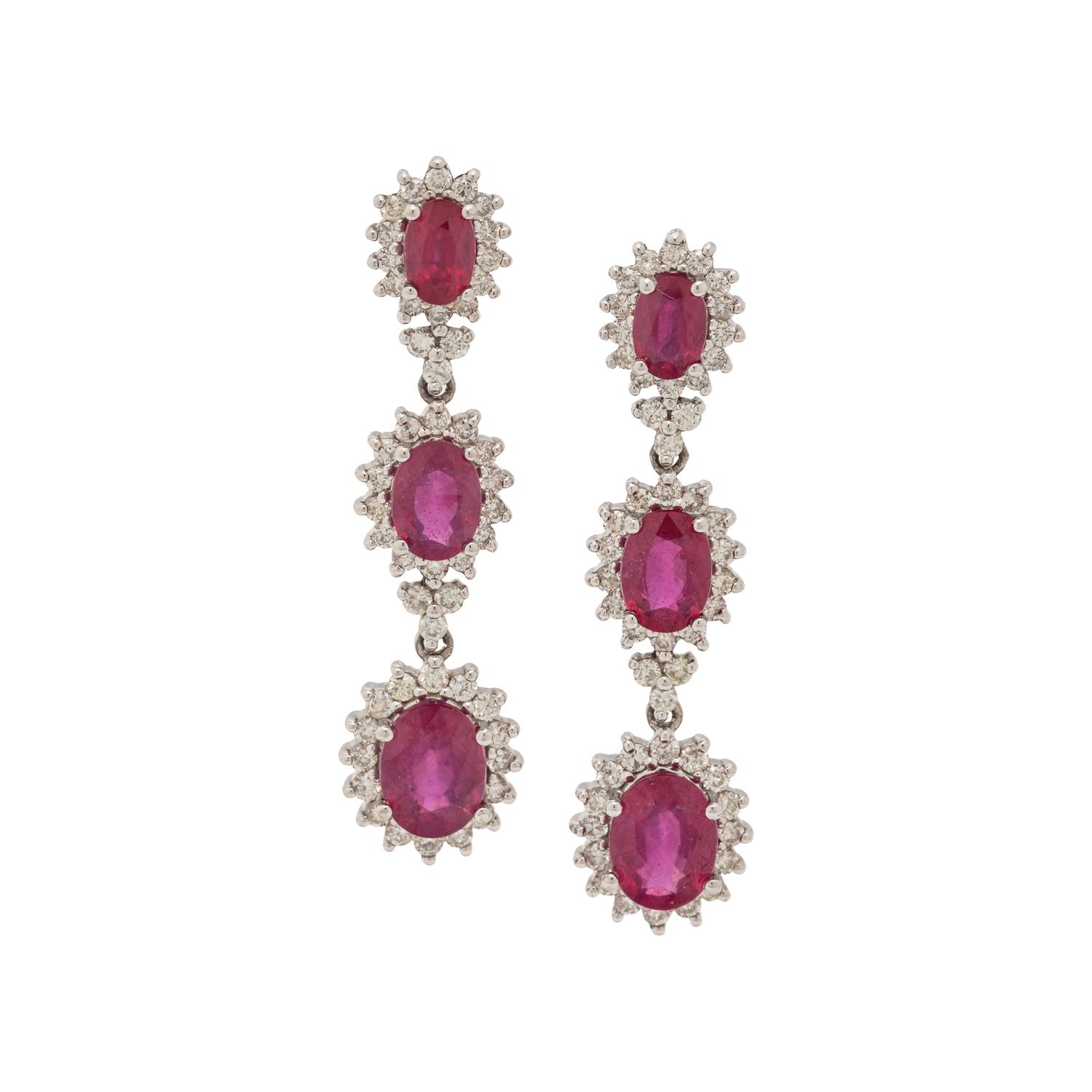 GLASS-FILLED RUBY AND DIAMOND EARRINGS