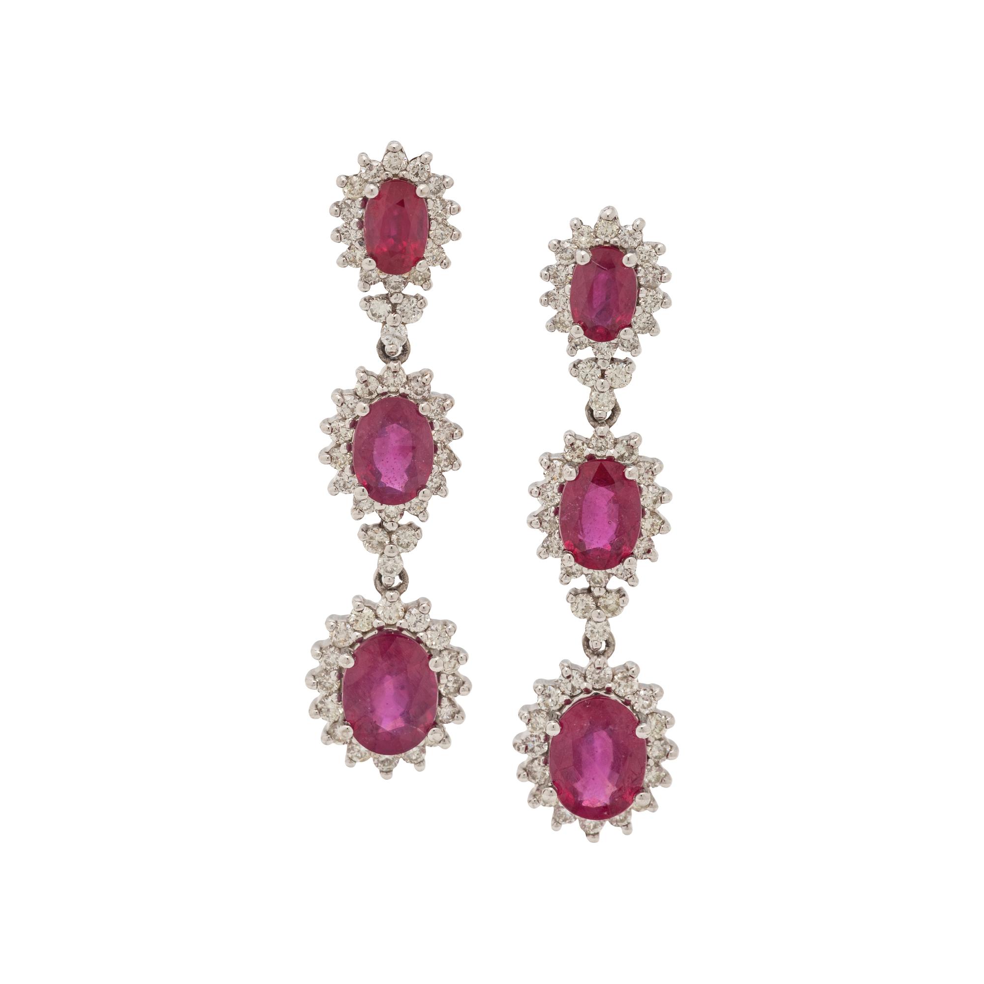 GLASS-FILLED RUBY AND DIAMOND EARRINGS