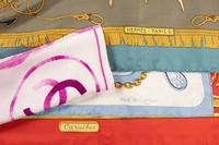 Group of Four Designer Silk Scarves: Two Hermès, One Chanel, One Cartier