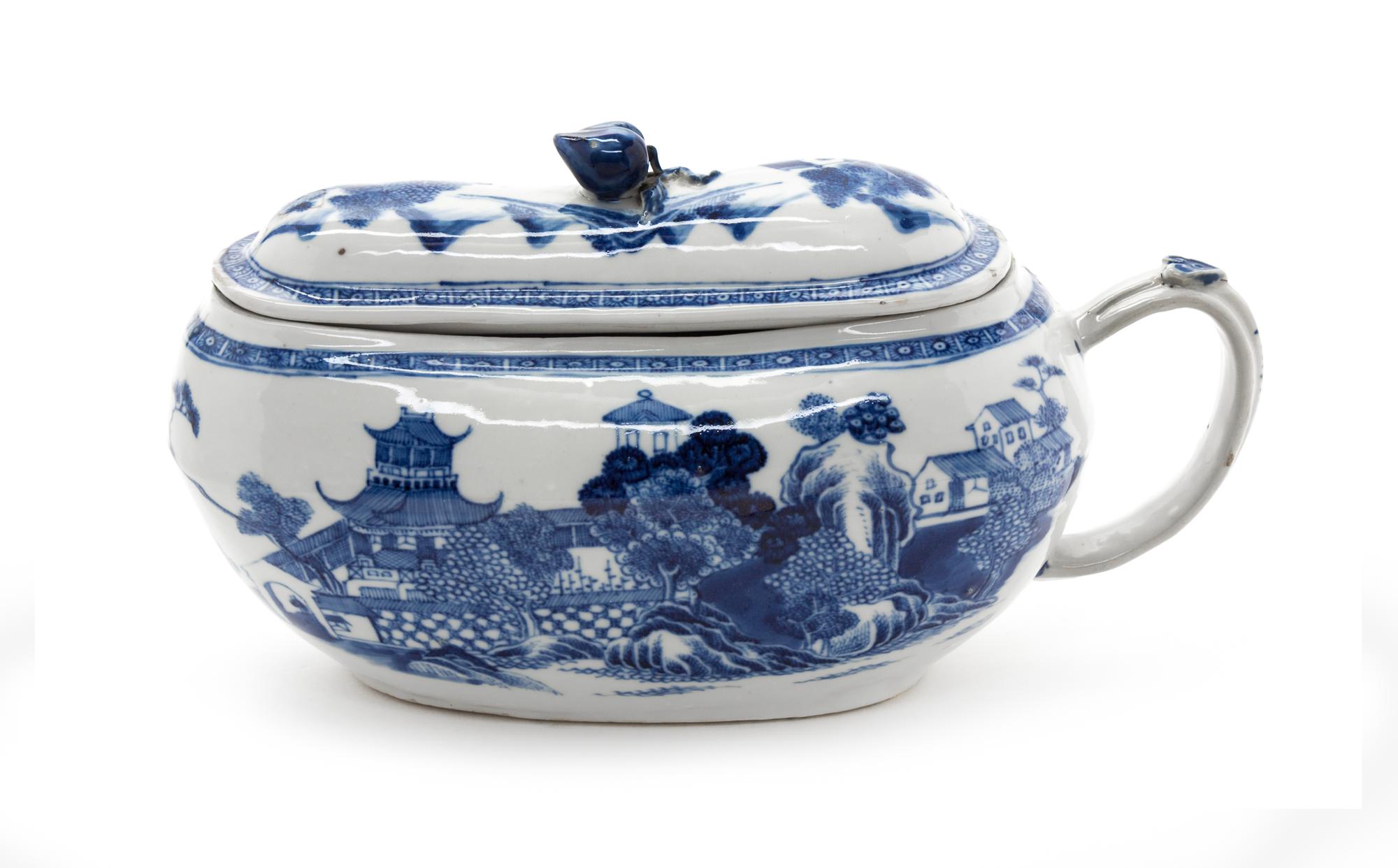 A Chinese Export Porcelain Bourdaloue Width 10 inches.