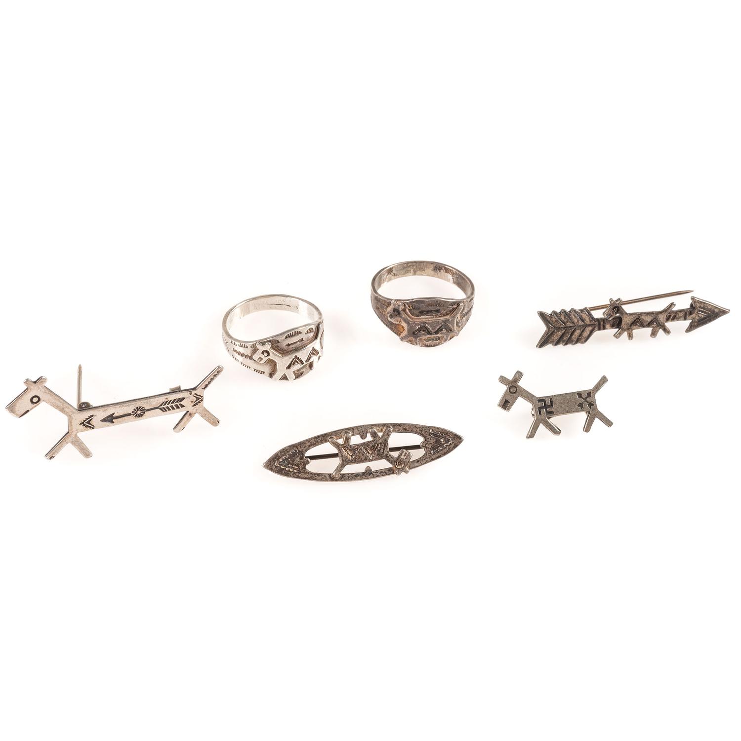 Fred Harvey Era Silver Canine Themed Pins and Rings