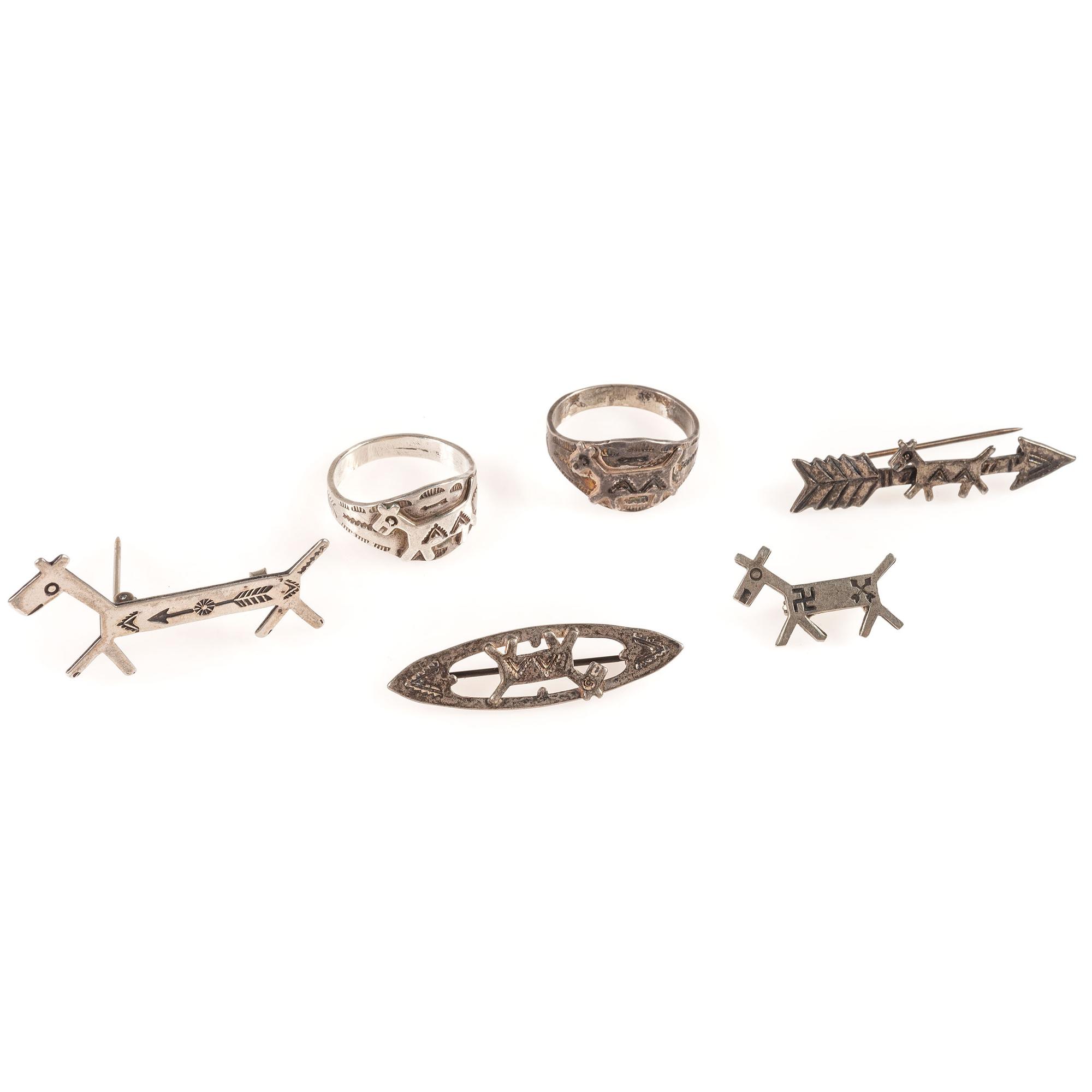 Fred Harvey Era Silver Canine Themed Pins and Rings