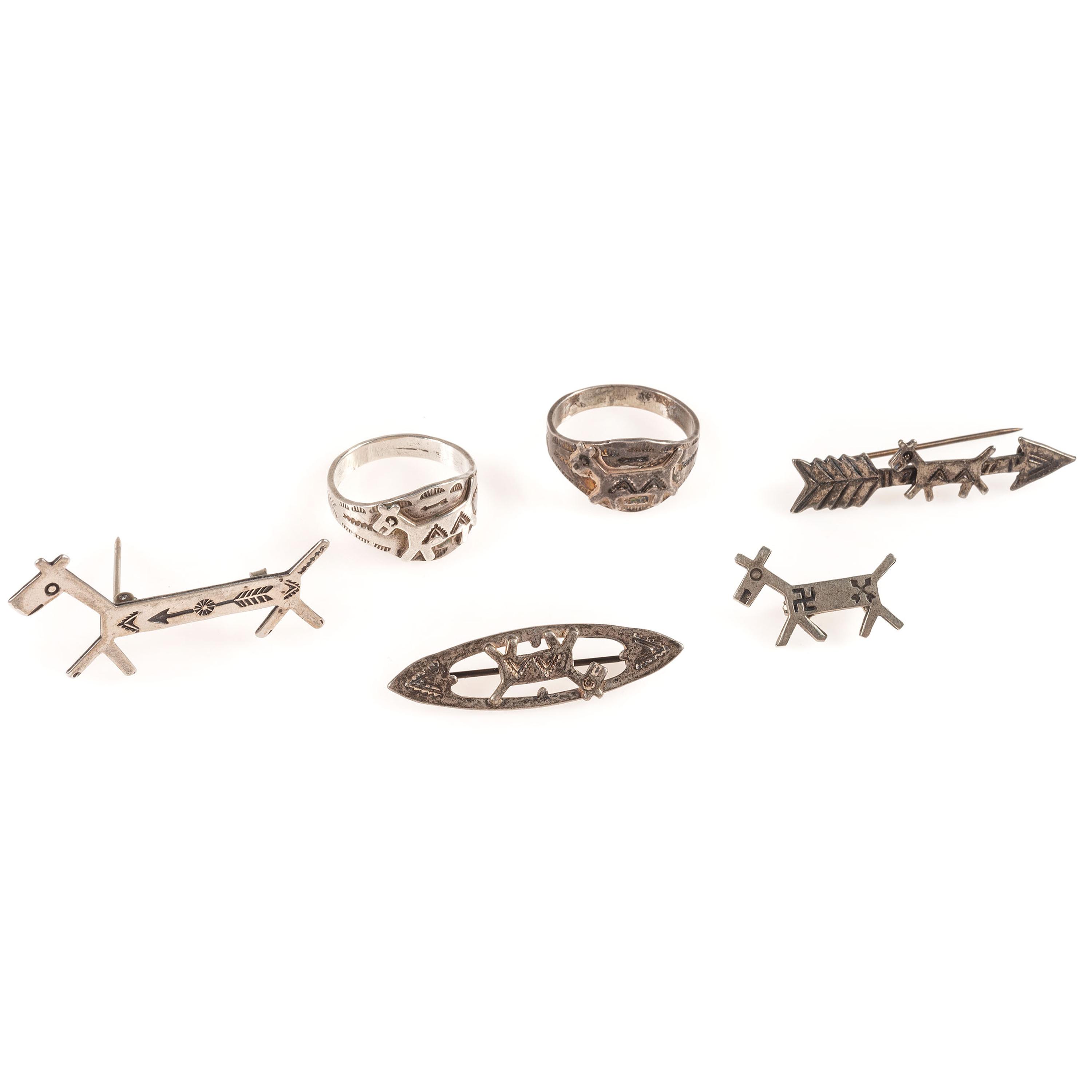 Fred Harvey Era Silver Canine Themed Pins and Rings