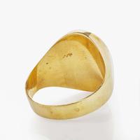 A 14K Yellow gold Lapis Lazuli and Diamond Signet Ring