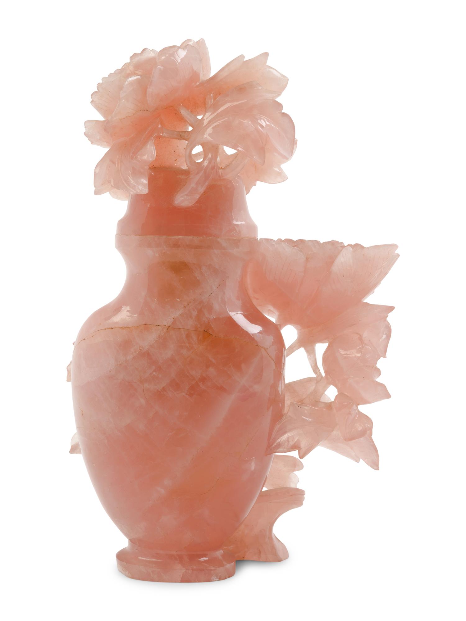 A Chinese Carved Rose Quartz Lidded Vase