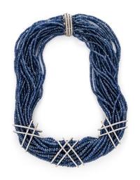 SAPPHIRE, DIAMOND, AND WHITE GOLD BEADED TORSADE NECKLACE