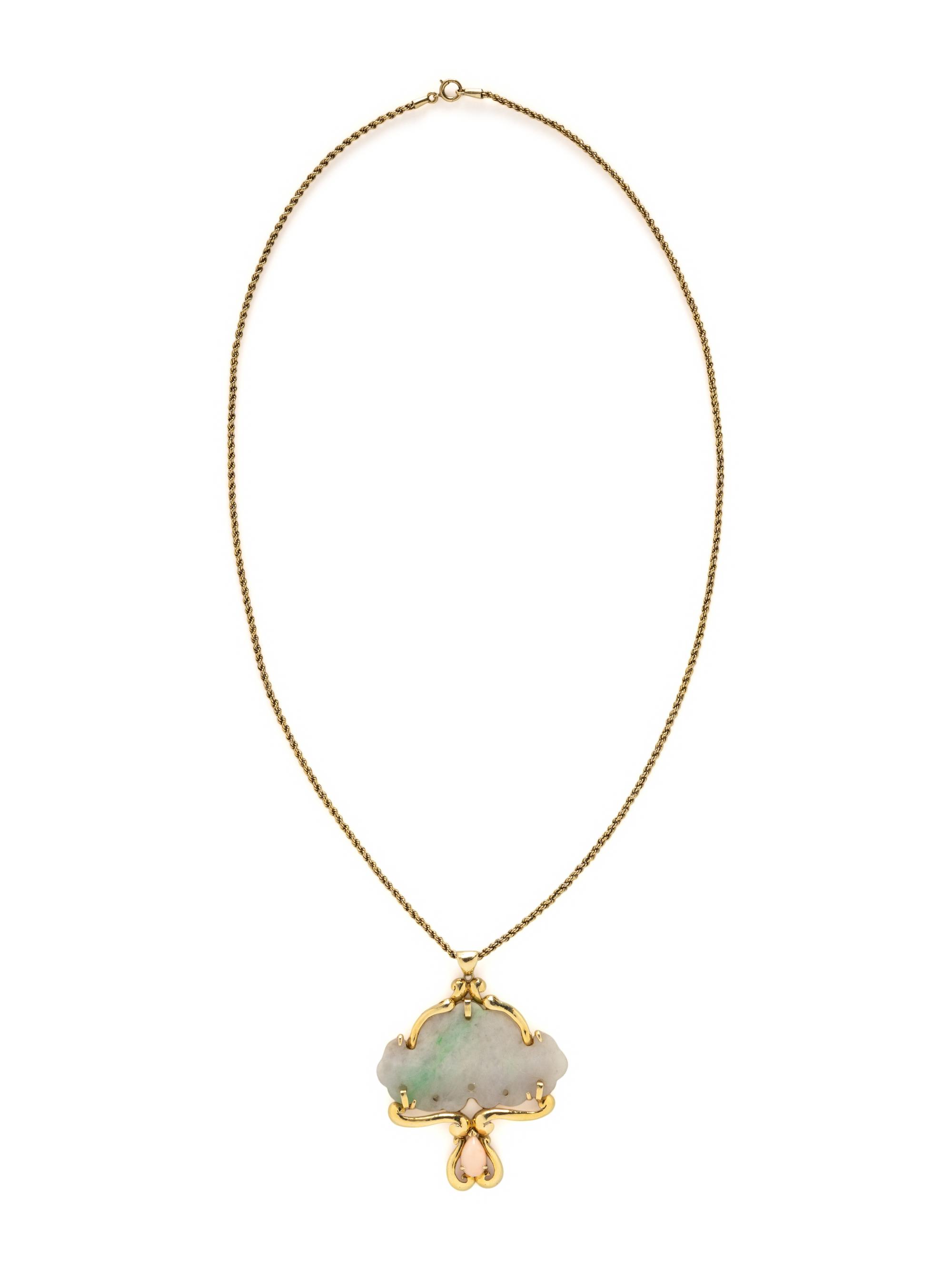YELLOW GOLD, JADE, AND CORAL NECKLACE
