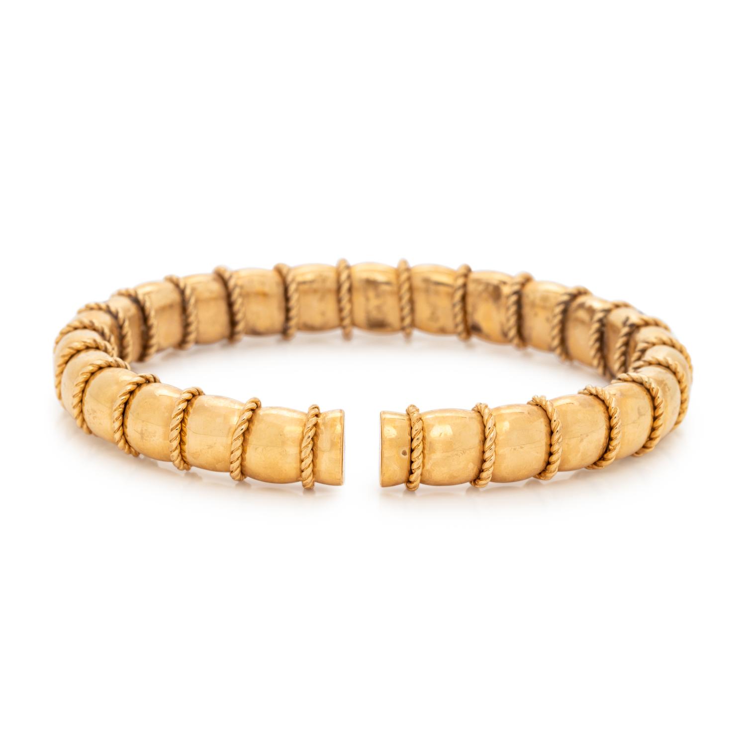 YELLOW GOLD AND DIAMOND FLEXIBLE CUFF BRACELET