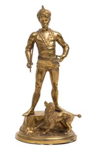 A French Gilt Bronze Figural Group Height 12 inches. — AFTER ANTOINE-LOUIS BARYE