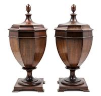 A Pair of George III Style Mahogany Cutlery Urns Height 24 inches. — 19TH CENTURY