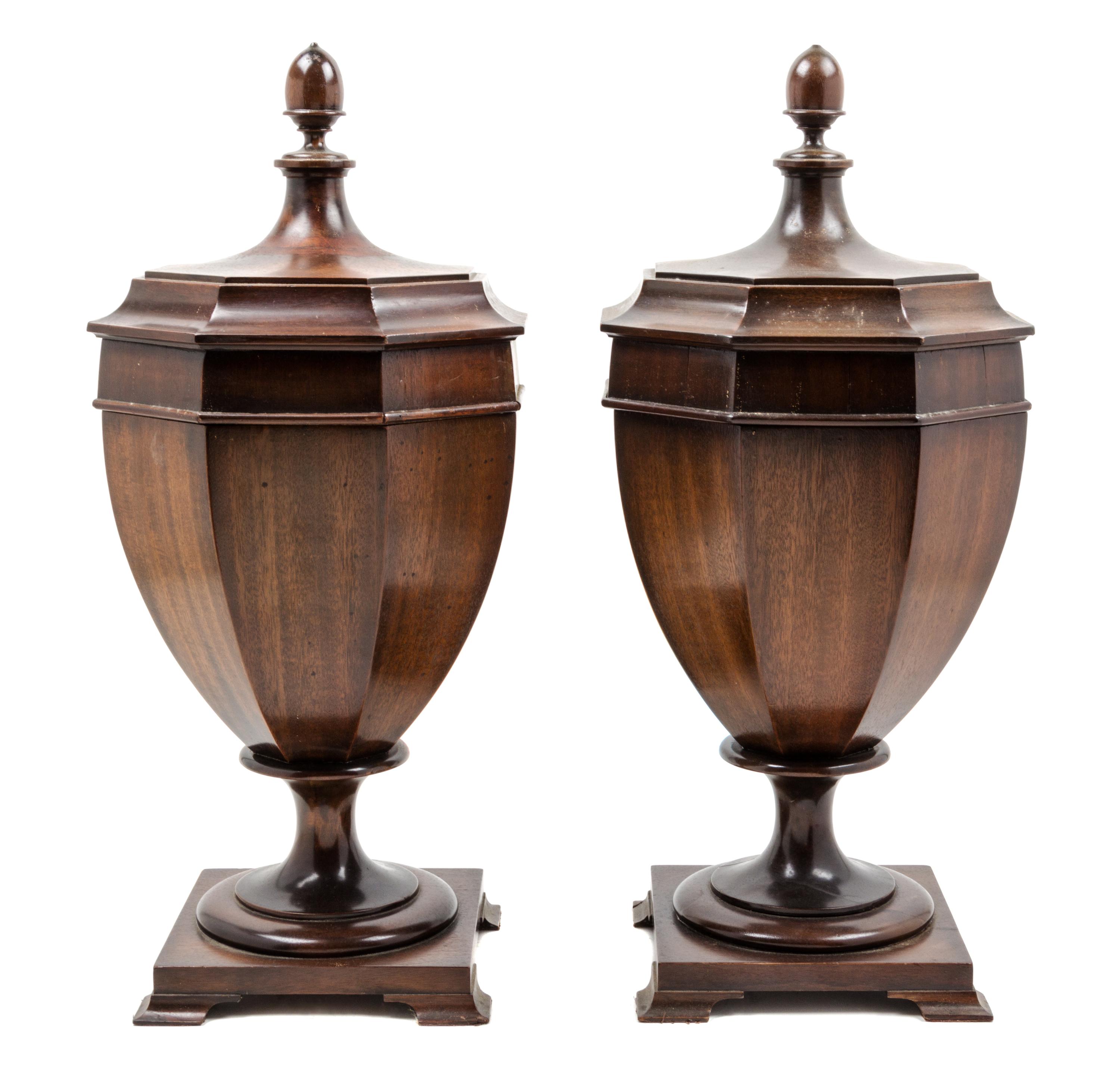 A Pair of George III Style Mahogany Cutlery Urns Height 24 inches. — 19TH CENTURY