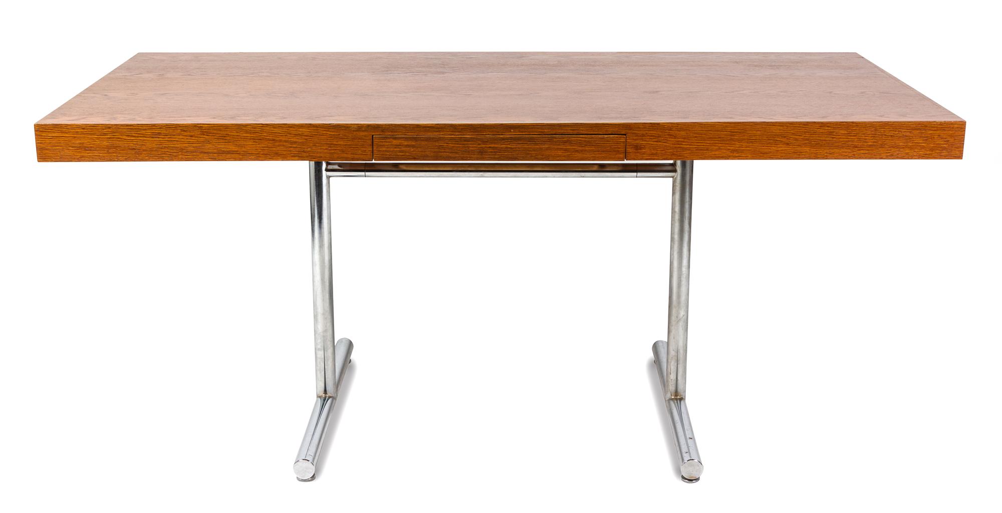 A Walnut and Chromed Omega Desk, Hans Eichenberger for Stendig Height 28 3/4 inches.