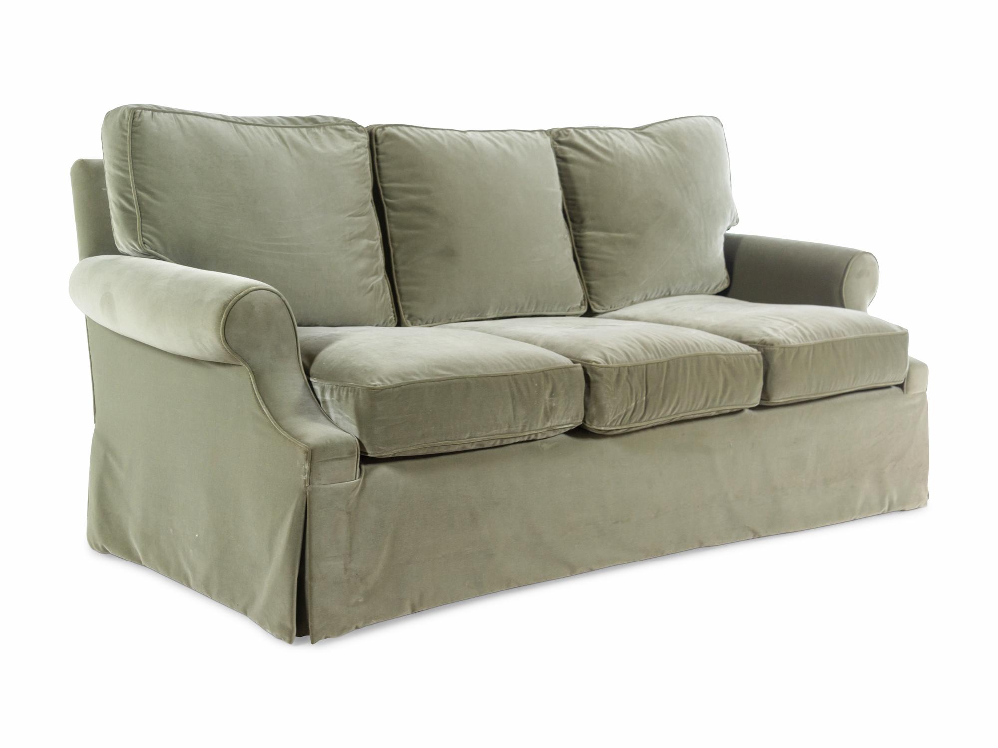 A Green Velvet Upholstered Three-Seat Sofa