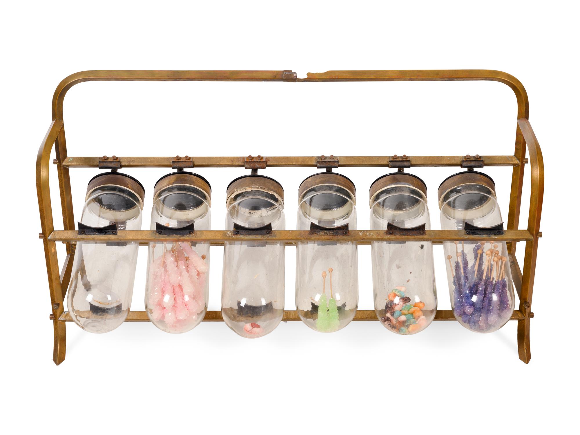 A Countertop Apothecary Brass and Glass Display