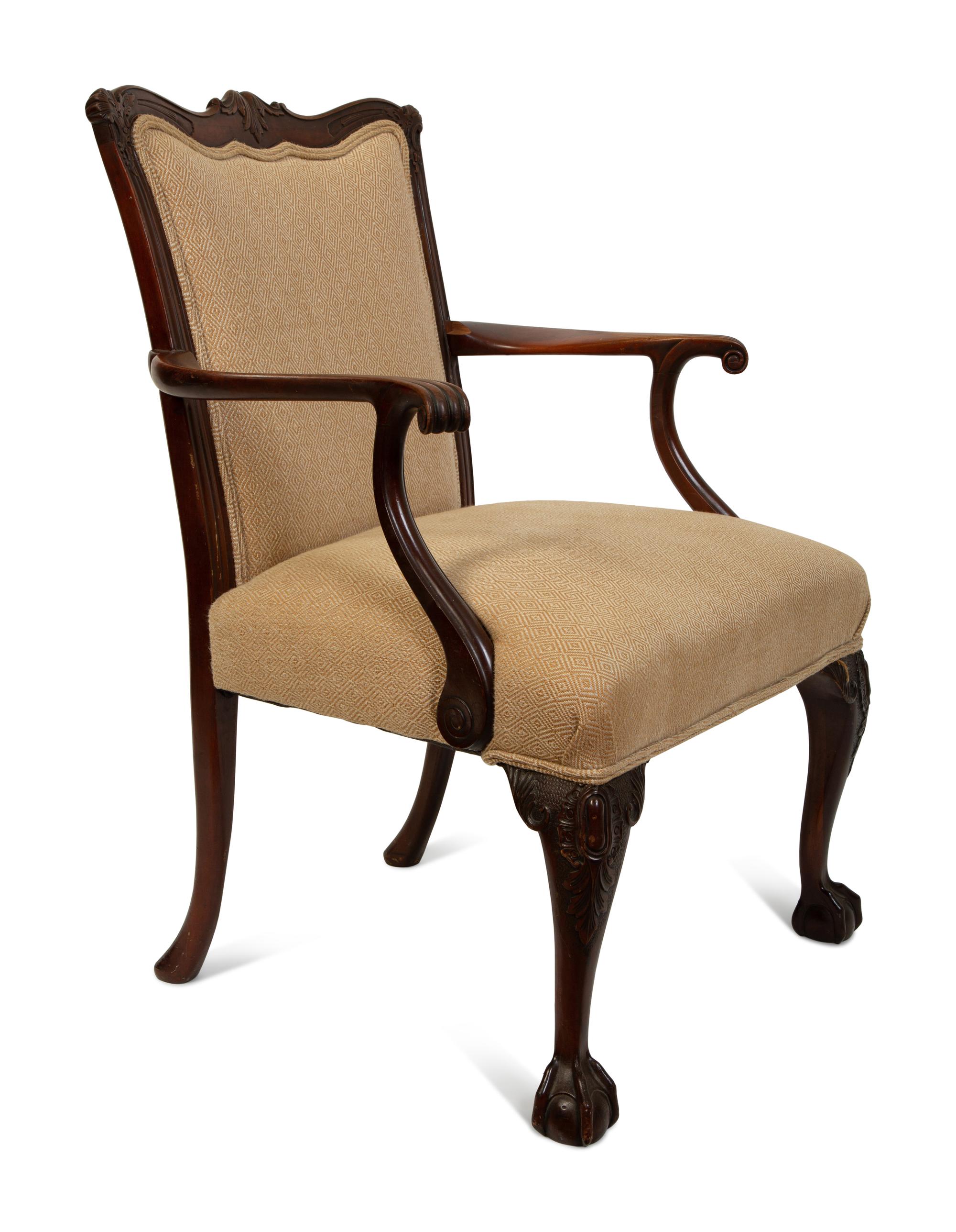 A George II Style Mahogany Open Armchair — 20TH CENTURY