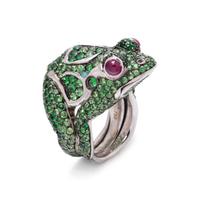 DE GRISOGONO, TSAVORITE GARNET AND RUBY FROG RING