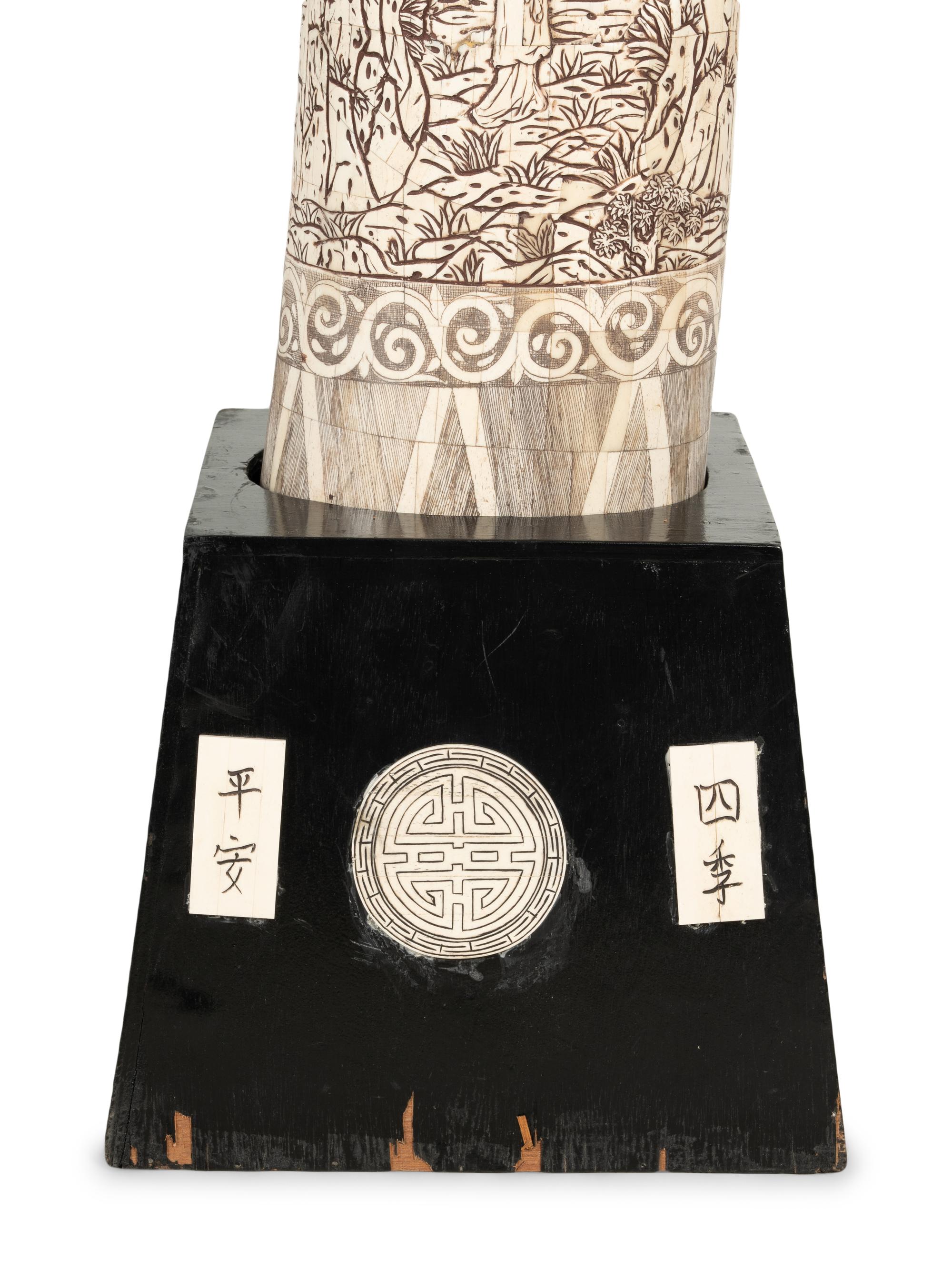 A Pair of Large Carved Bone Veneered Models of Tusks