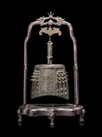 A Chinese Bronze Bell with Stand
