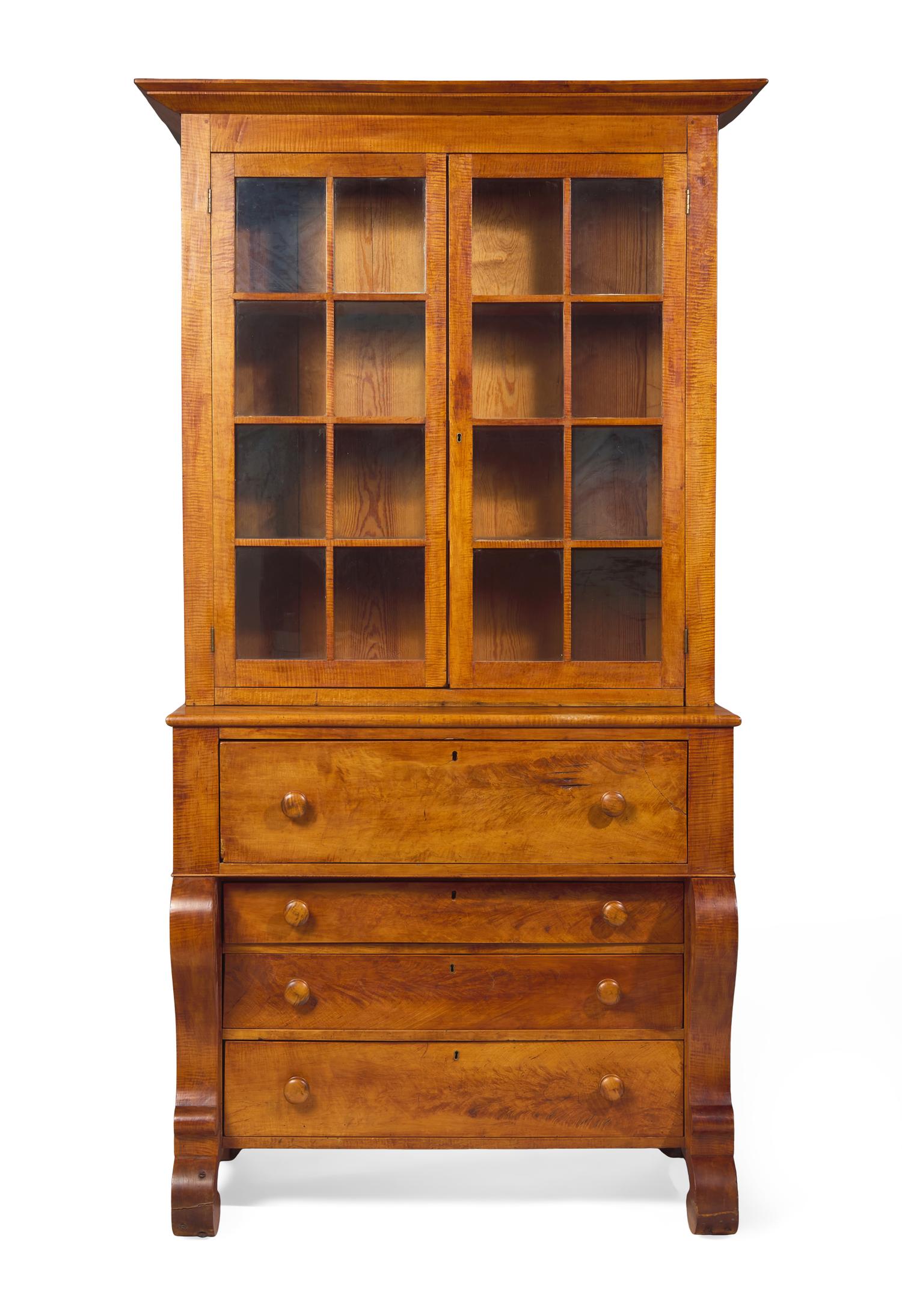 A Classical Tiger Maple Secretary Bookcase