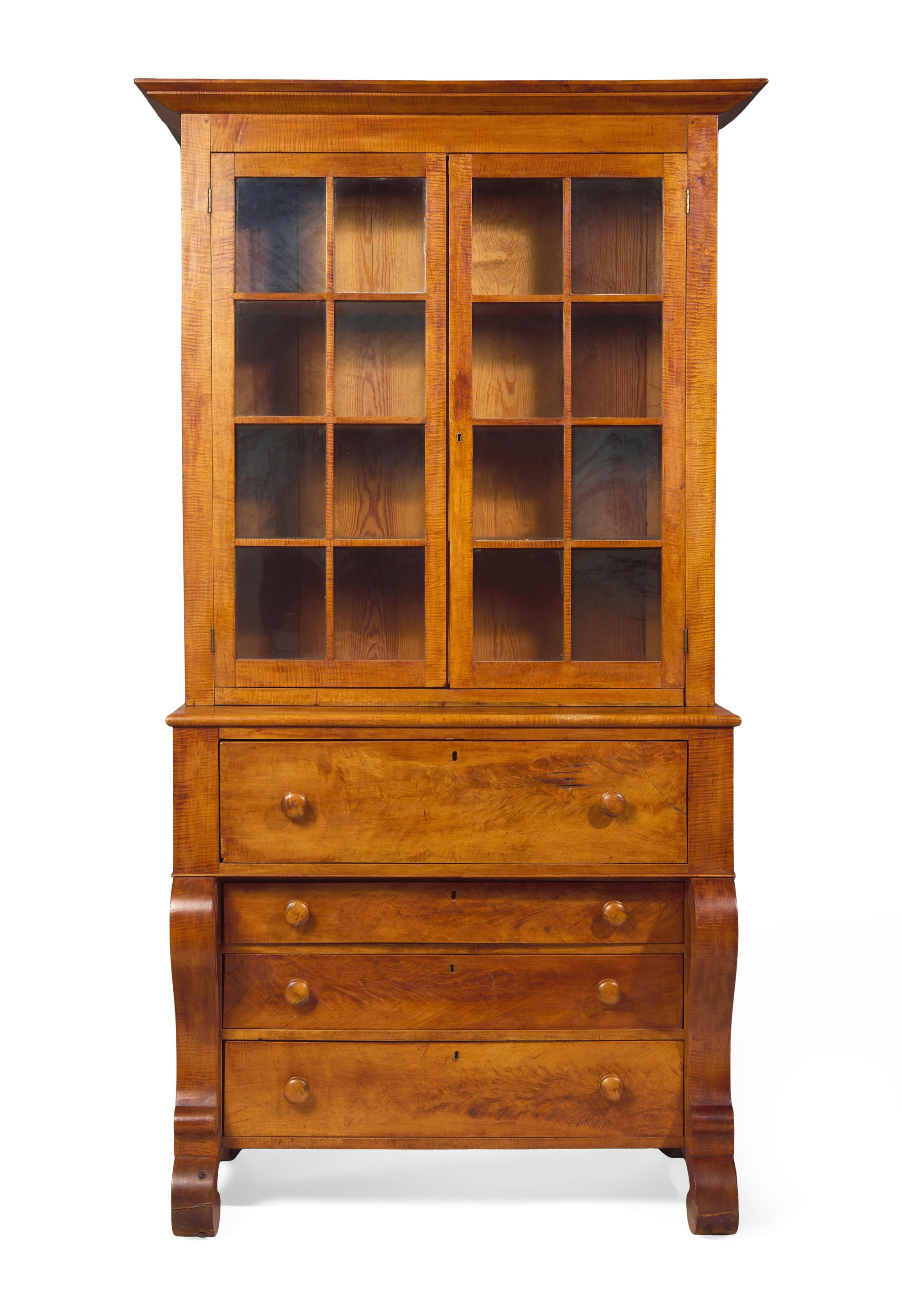 A Classical Tiger Maple Secretary Bookcase