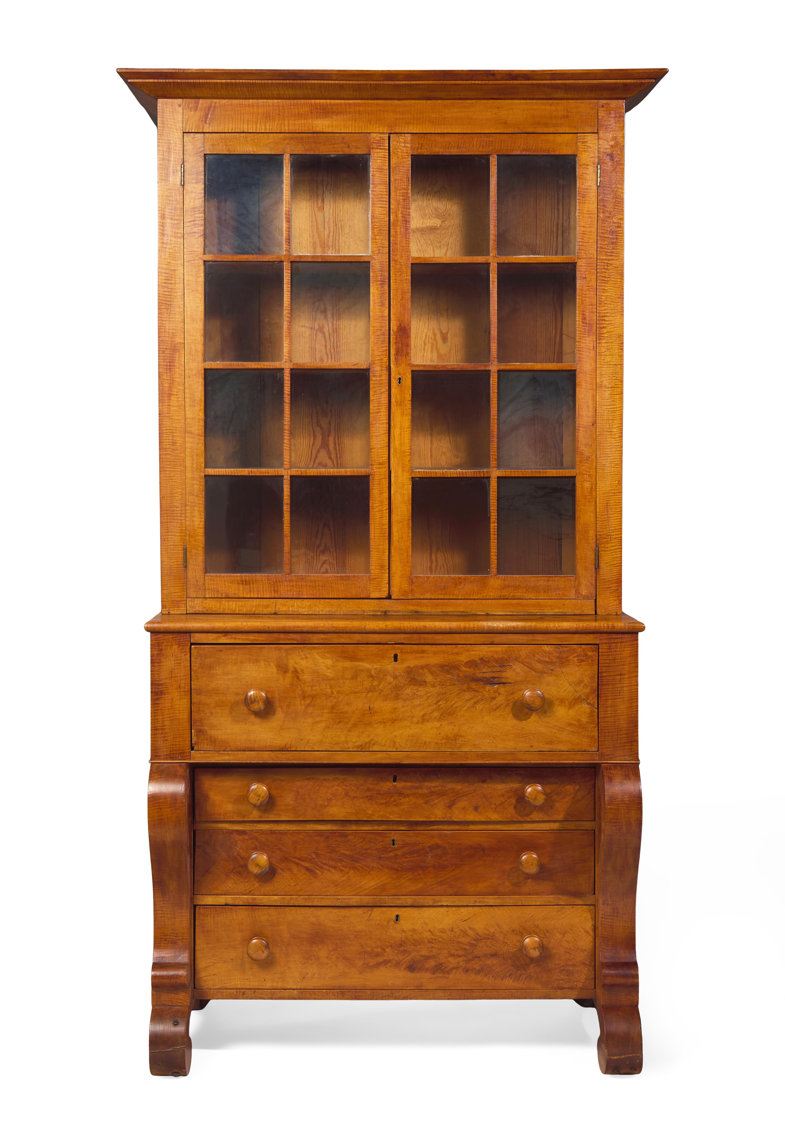 A Classical Tiger Maple Secretary Bookcase