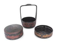 A Chinese Lacquered and Partial Gilt Two Tiered Basket