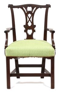 A Chippendale Style Mahogany Open Armchair Height 37 1/2 inches. — 19TH CENTURY