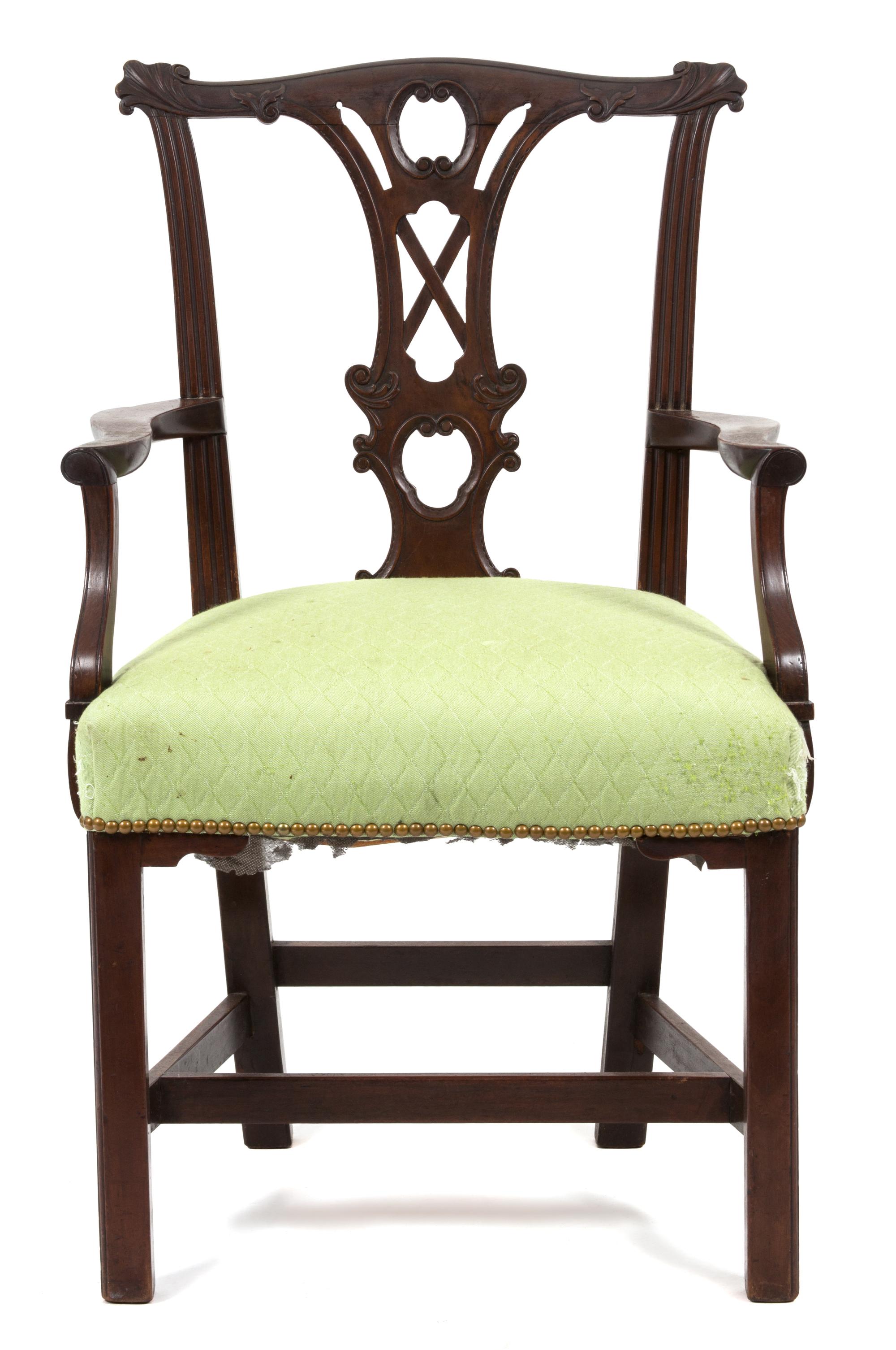 A Chippendale Style Mahogany Open Armchair Height 37 1/2 inches. — 19TH CENTURY