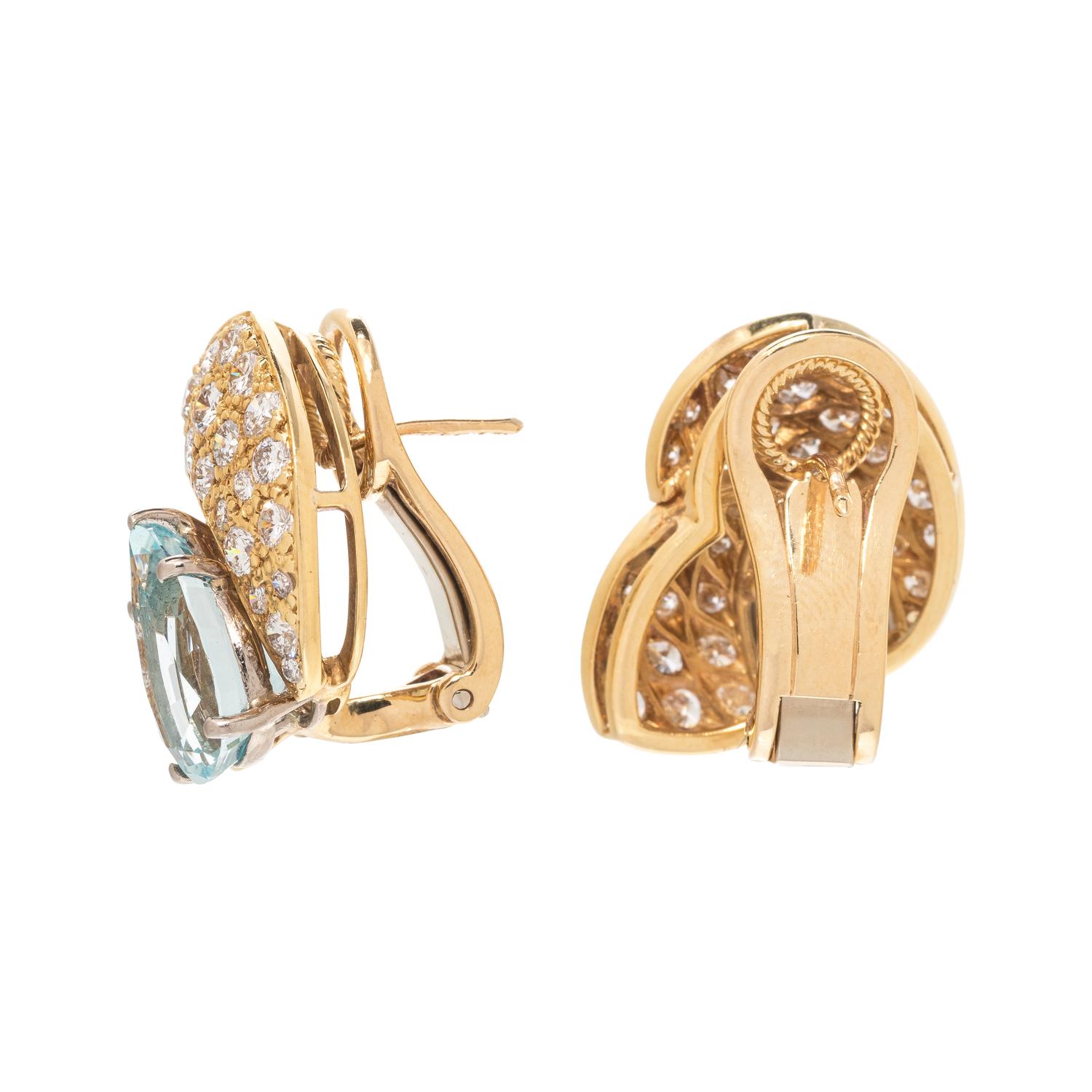 AQUAMARINE AND DIAMOND EARCLIPS