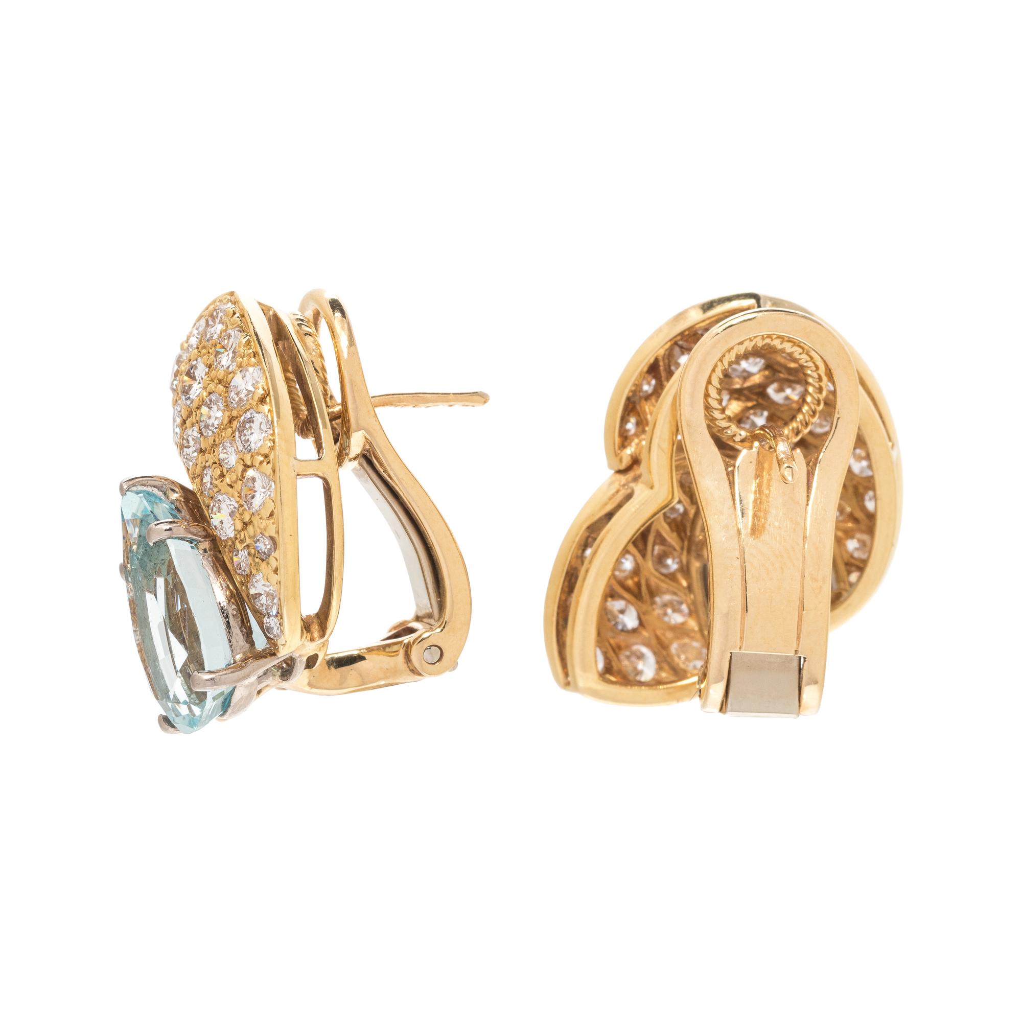 AQUAMARINE AND DIAMOND EARCLIPS