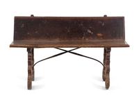 A Baroque Style Wrought Iron Mounted Carved Walnut Bench