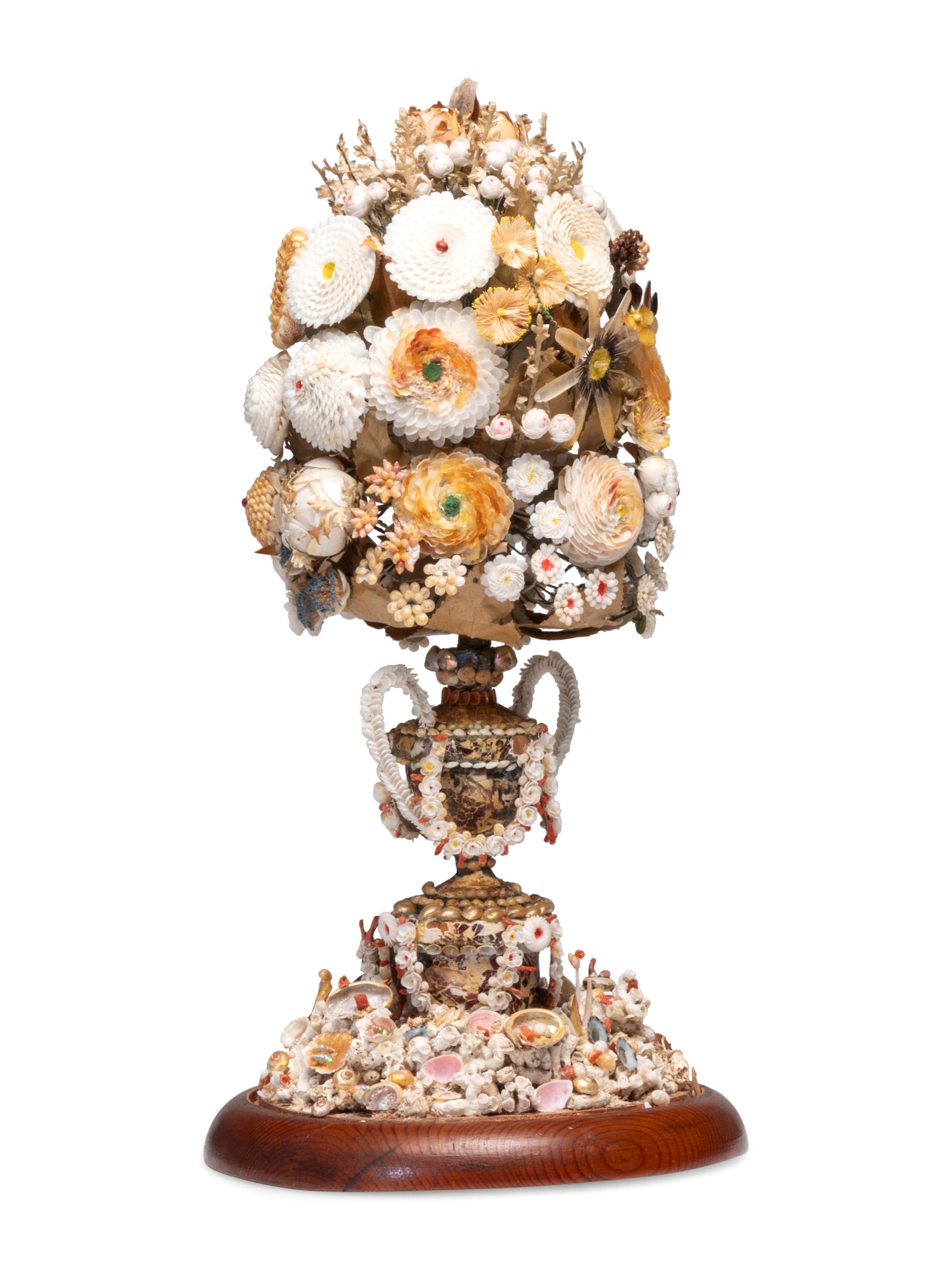 A Victorian Shell Encrusted Bouquet of Flowers